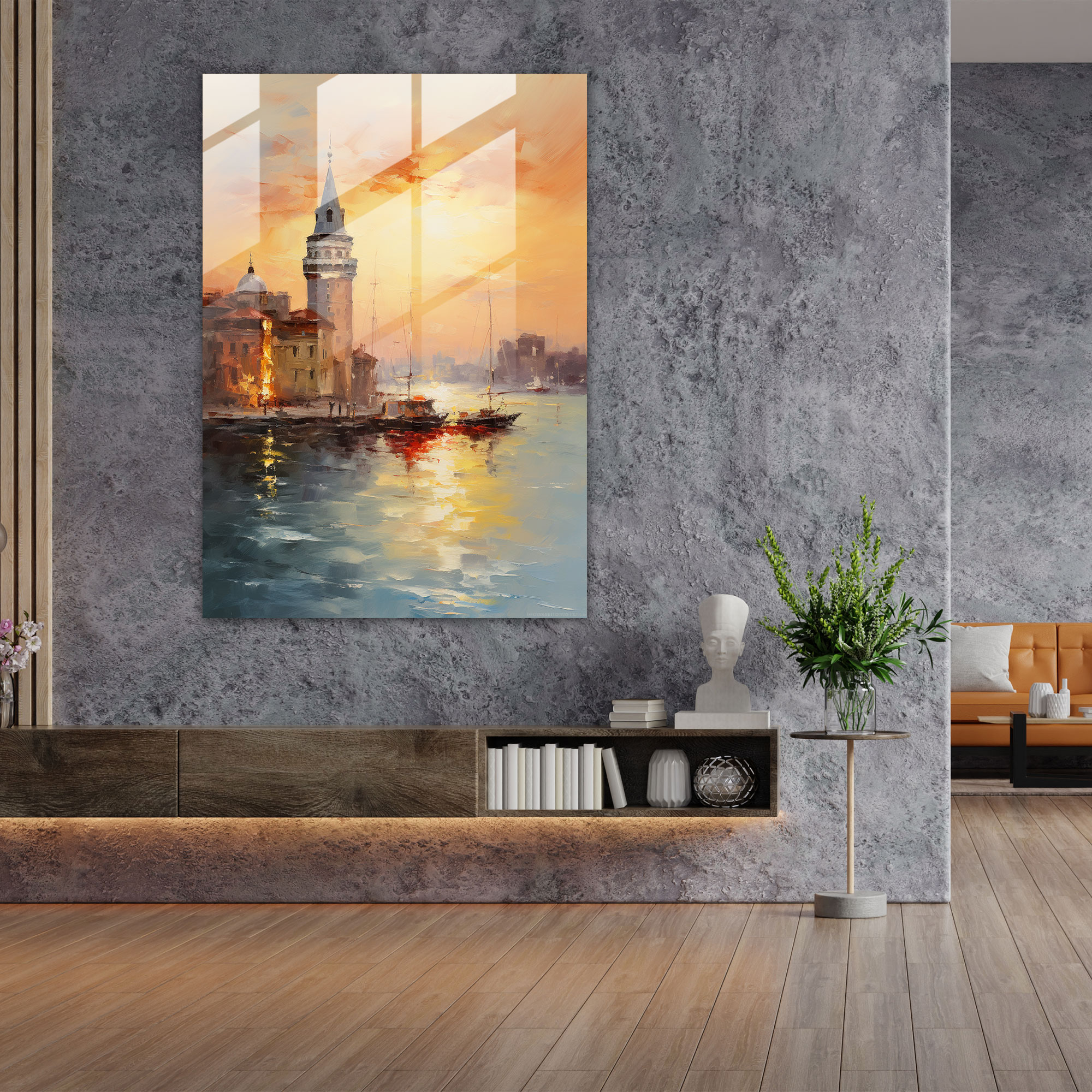 Galata Kulesi Cam Tablo Sanatı - Galata Kulesi Cam Tablo Alacakaranlık Modern Sanat