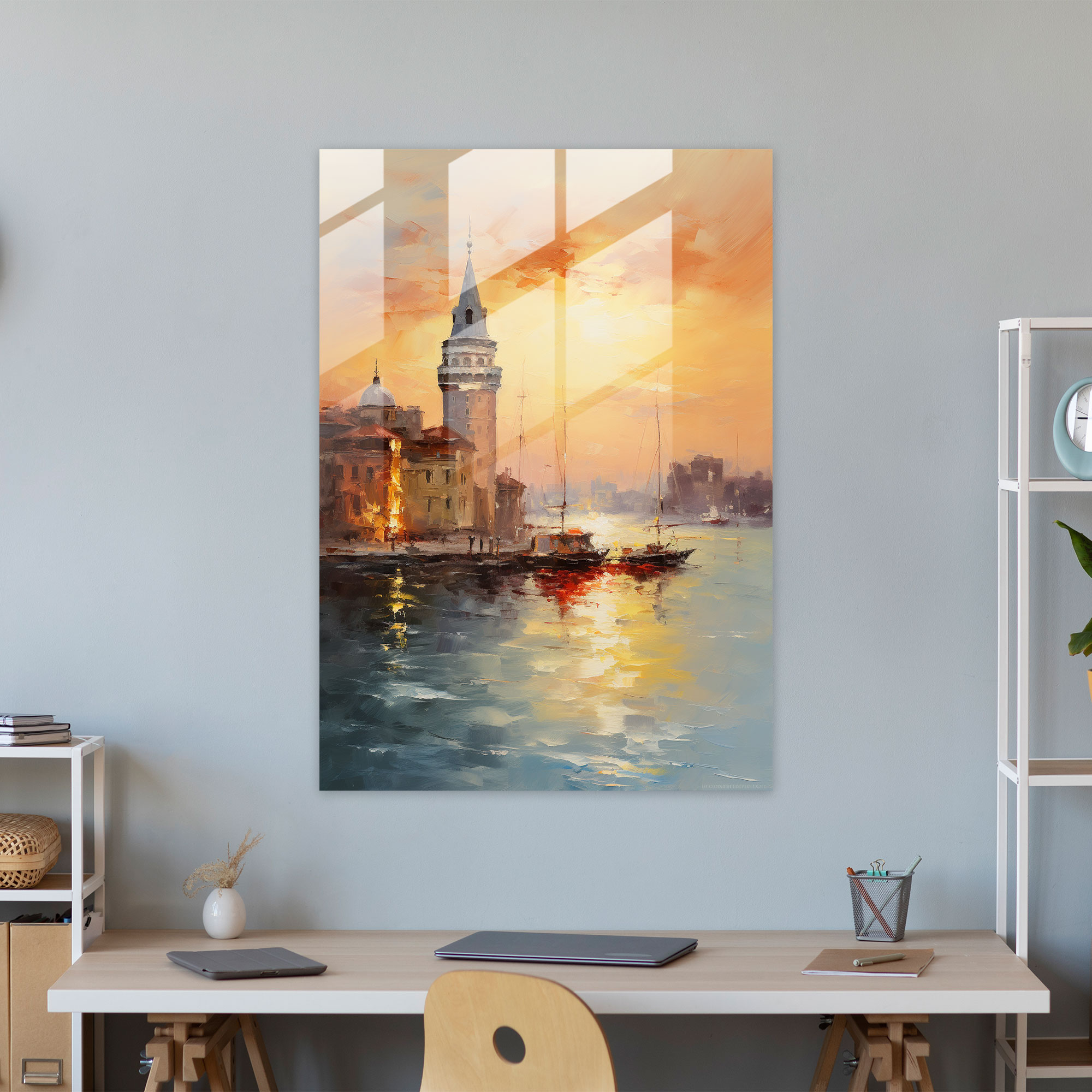 Galata Kulesi Cam Tablo Sanatı - Galata Kulesi Cam Tablo Alacakaranlık Modern Sanat