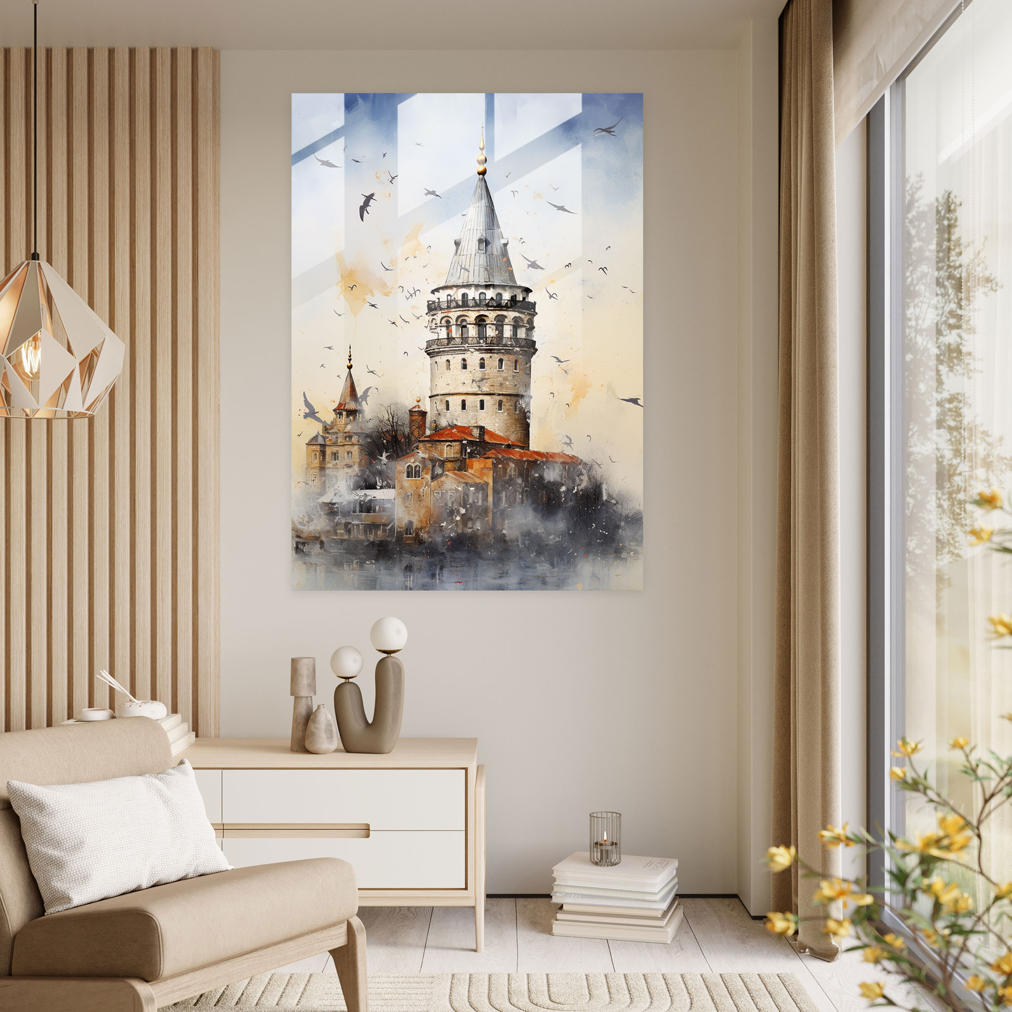 Galata Kulesi Cam Tablo Sanatı - Ev Dekorasyonu Modern Galata Kulesi