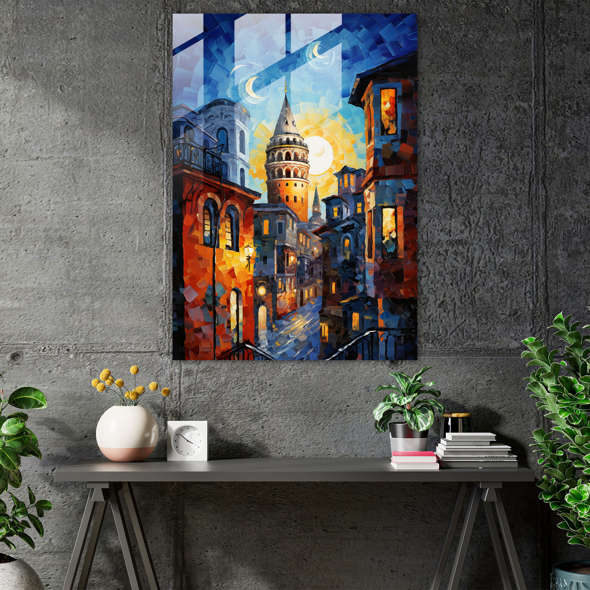 Galata Kulesi Cam Tablo - İstanbul Galata Kulesi Cam Sanatı Modern Sanat