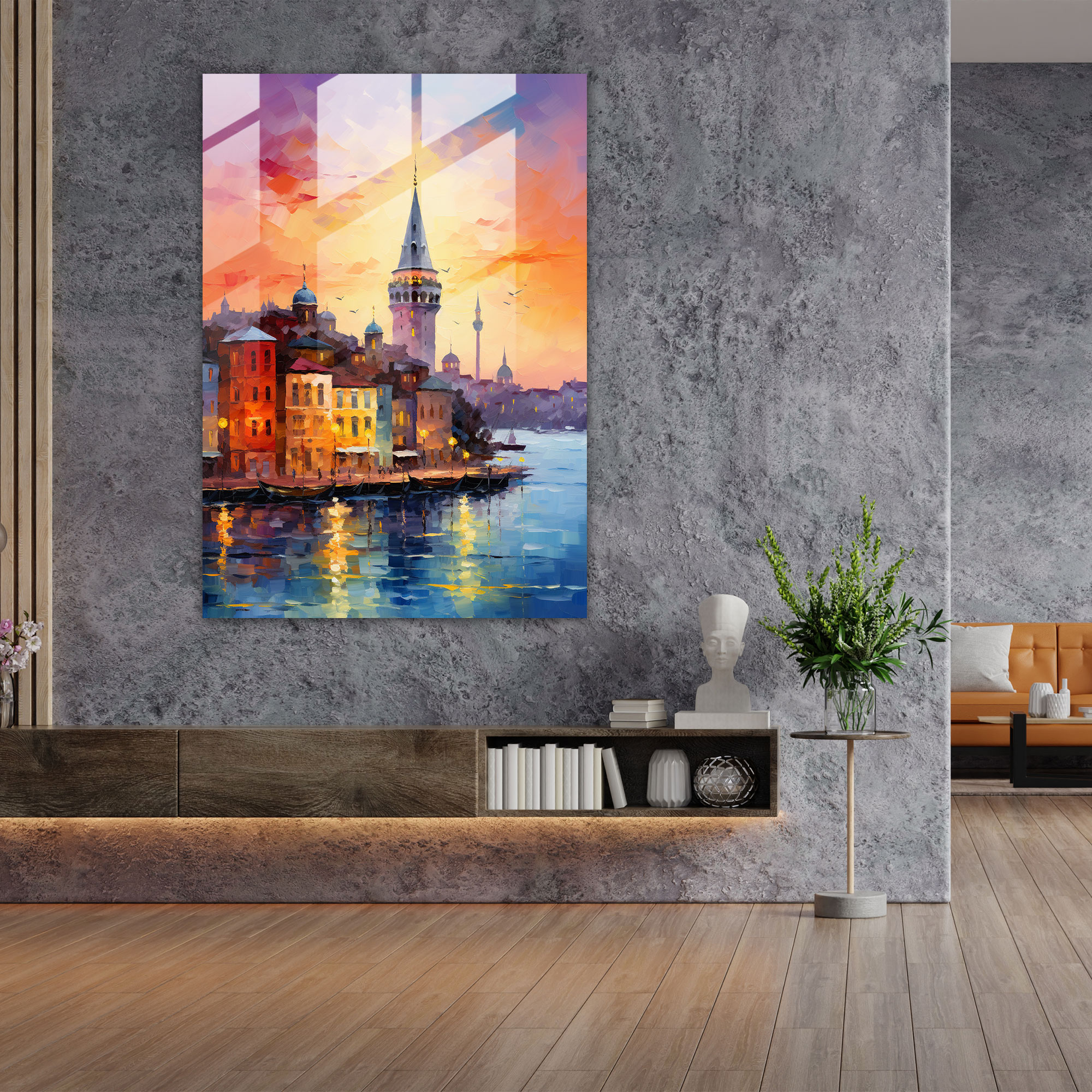 Galata Kulesi İzlenimci Cam Sanatı - Galata Kulesi Renklerin Uyumu Duvar Dekorasyonu Harmoni