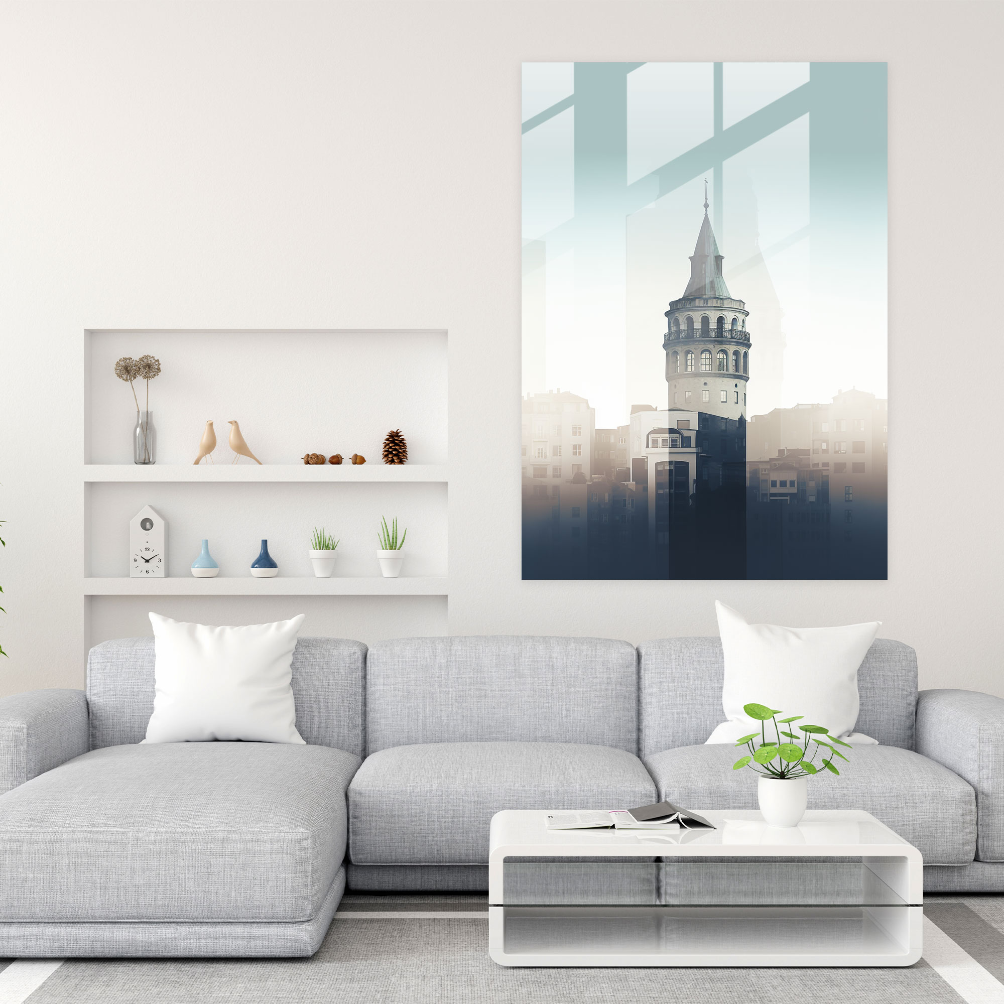 Galata Kulesi Minimalist Cam Tablo - Galata Kulesi Duvar Dekorasyonu Zarafet Cam Sanatı