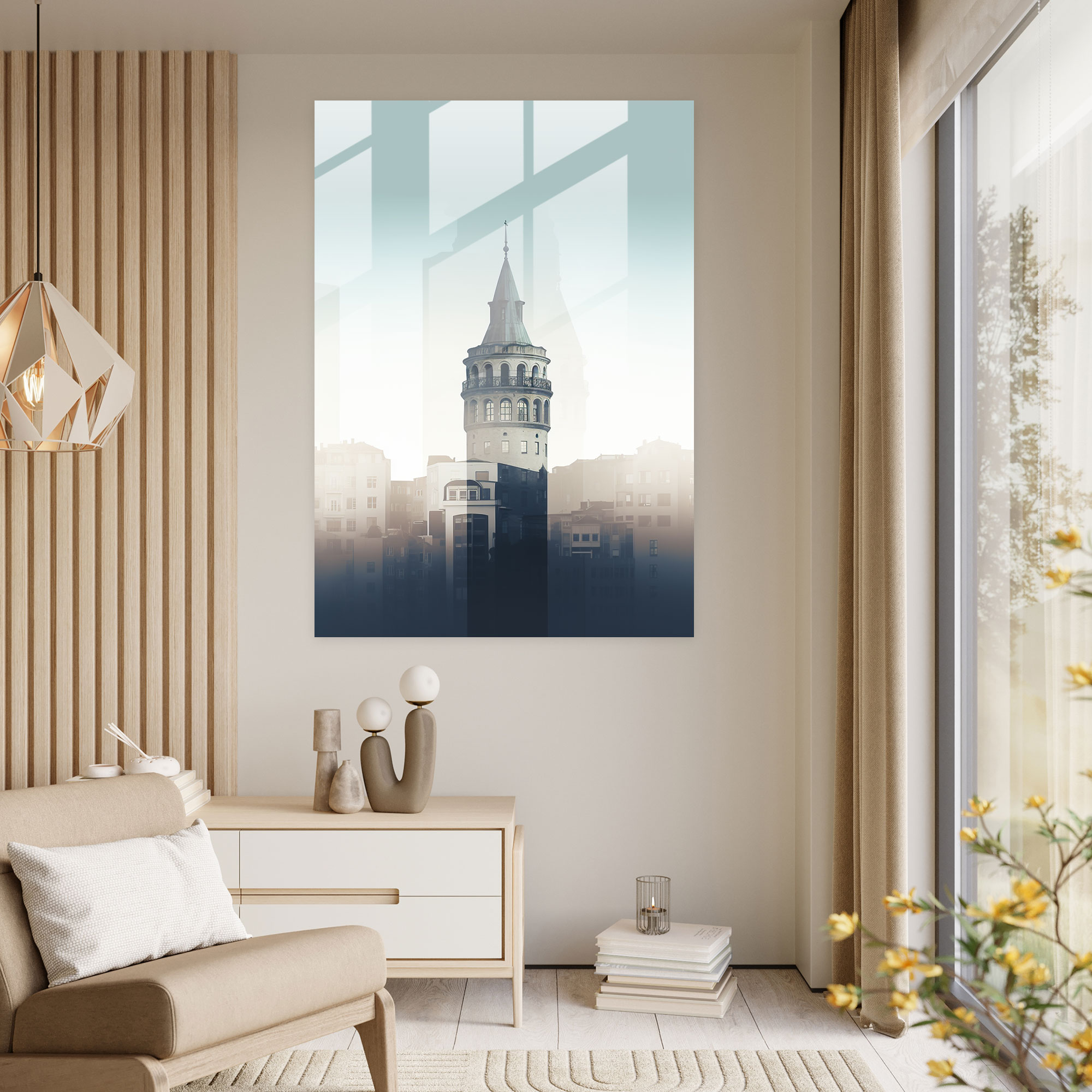 Galata Kulesi Minimalist Cam Tablo - Galata Kulesi Duvar Dekorasyonu Zarafet Cam Sanatı