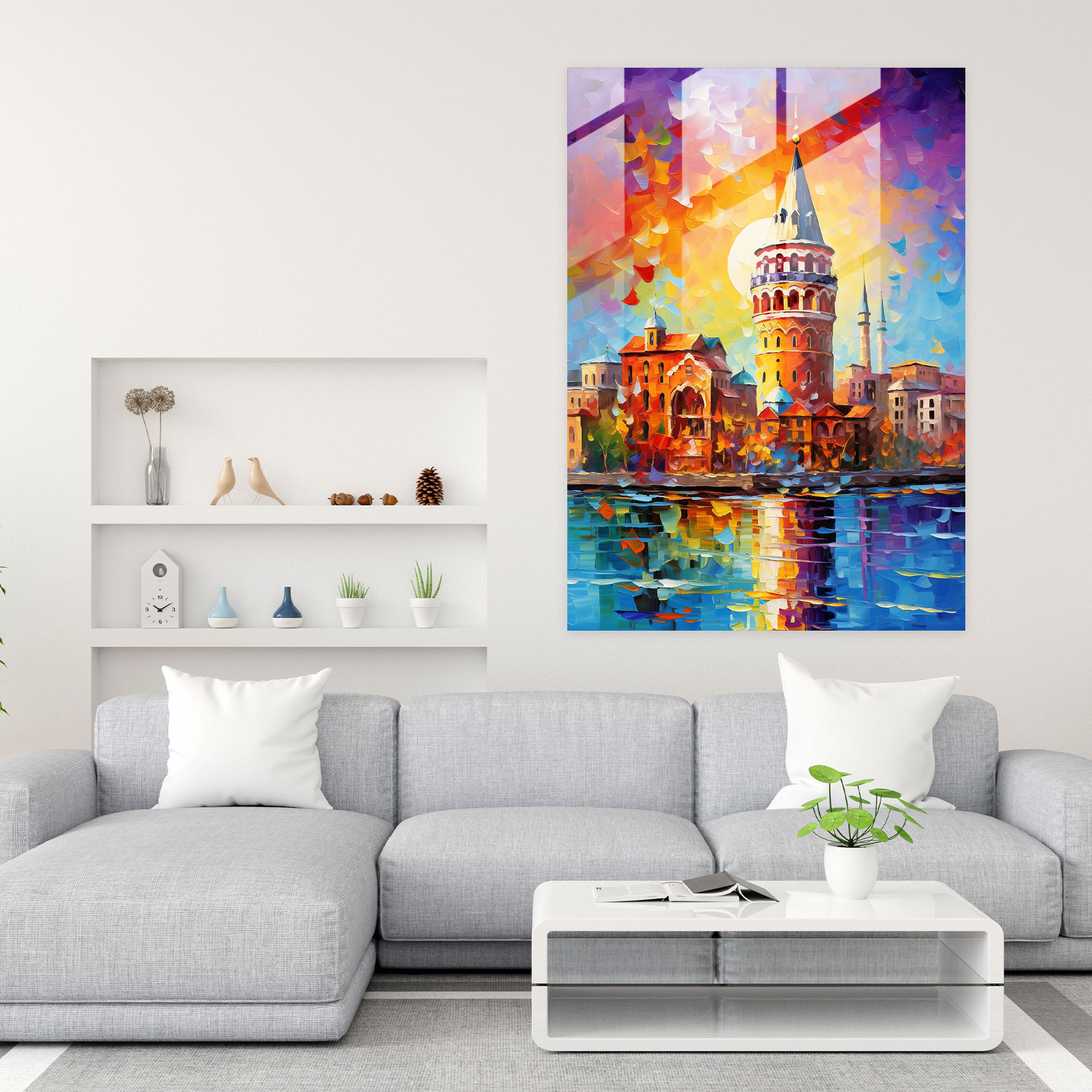 Galata Kulesi Pop Art Cam Tablo - Galata Kulesi Cam Duvar Sanatı Duvar Dekorasyonu