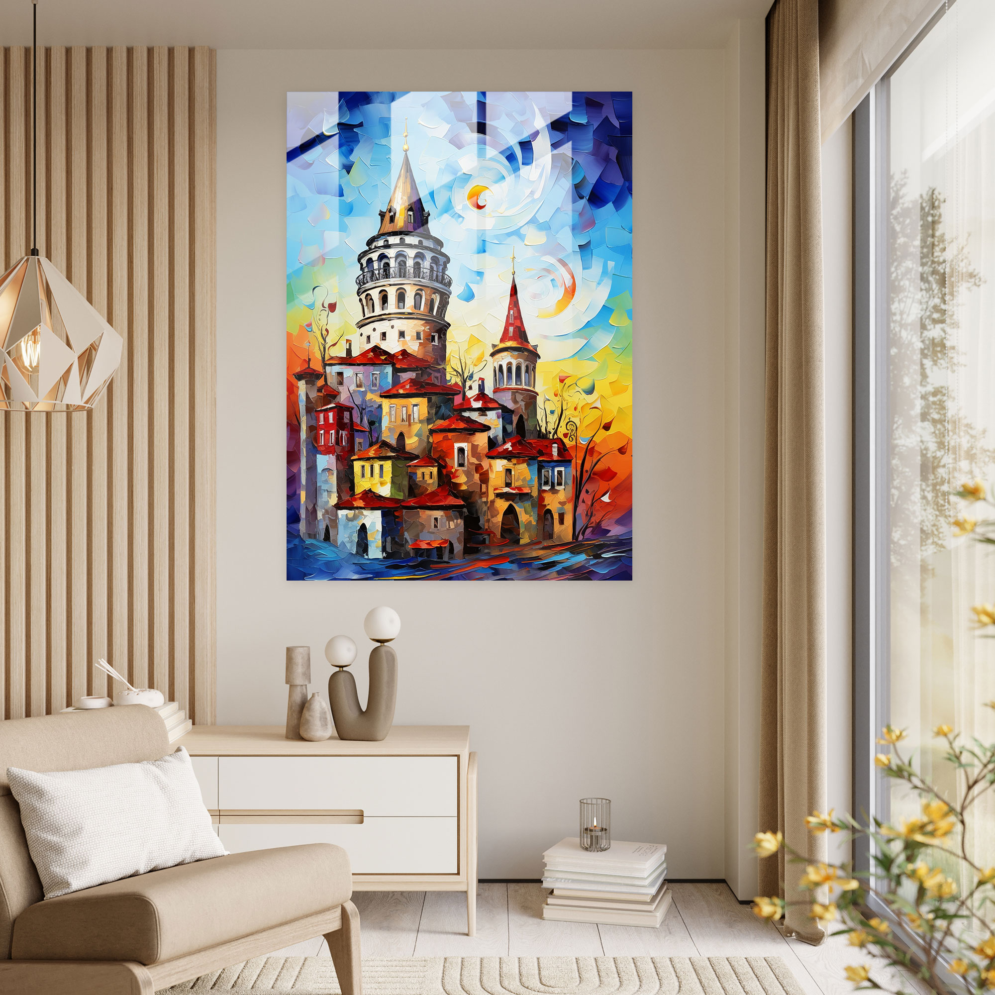 Soyut Galata Kulesi Cam Tablo Sanatı - Galata Kulesi Cam Tablo Cam Sanatı