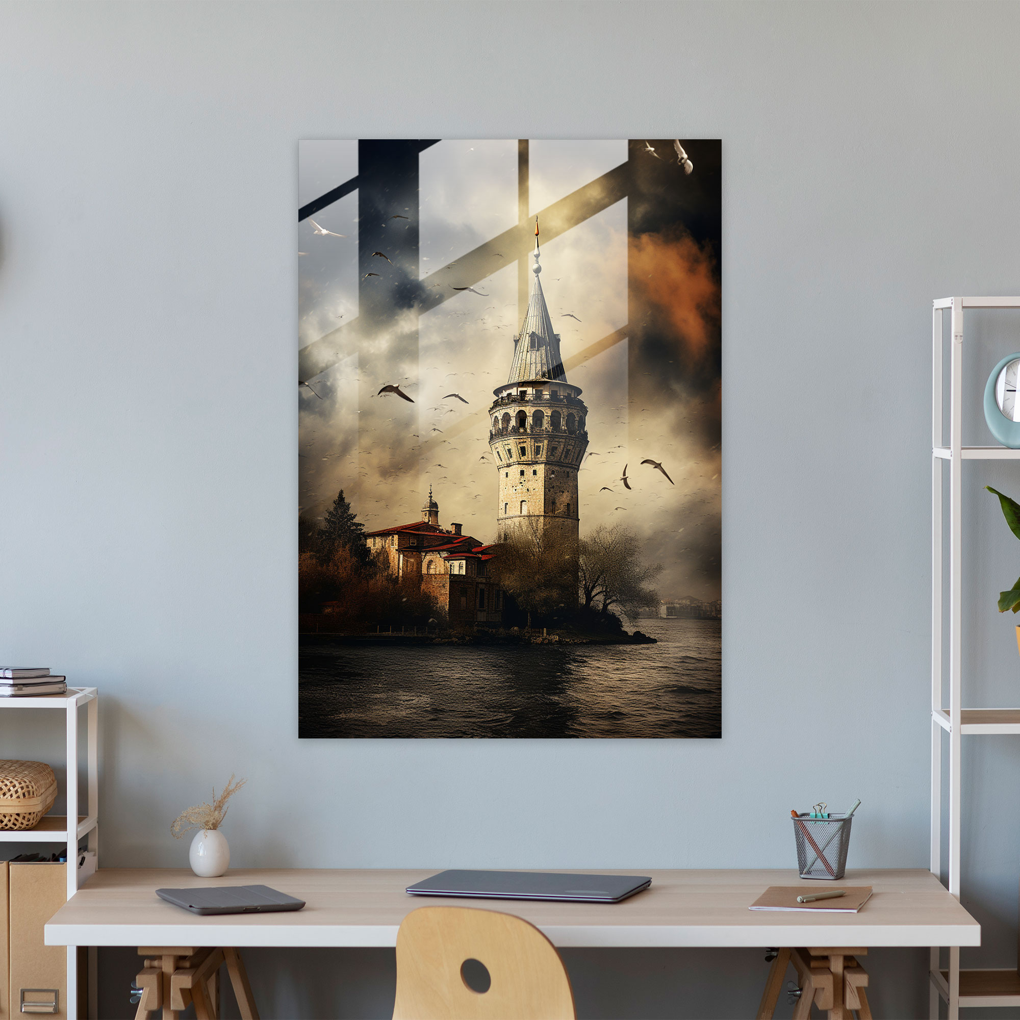 Majestic Galata Kulesi Cam Tablo Sanatı - Galata Kulesi Cam Tablo Cam Sanatı Modern Sanat