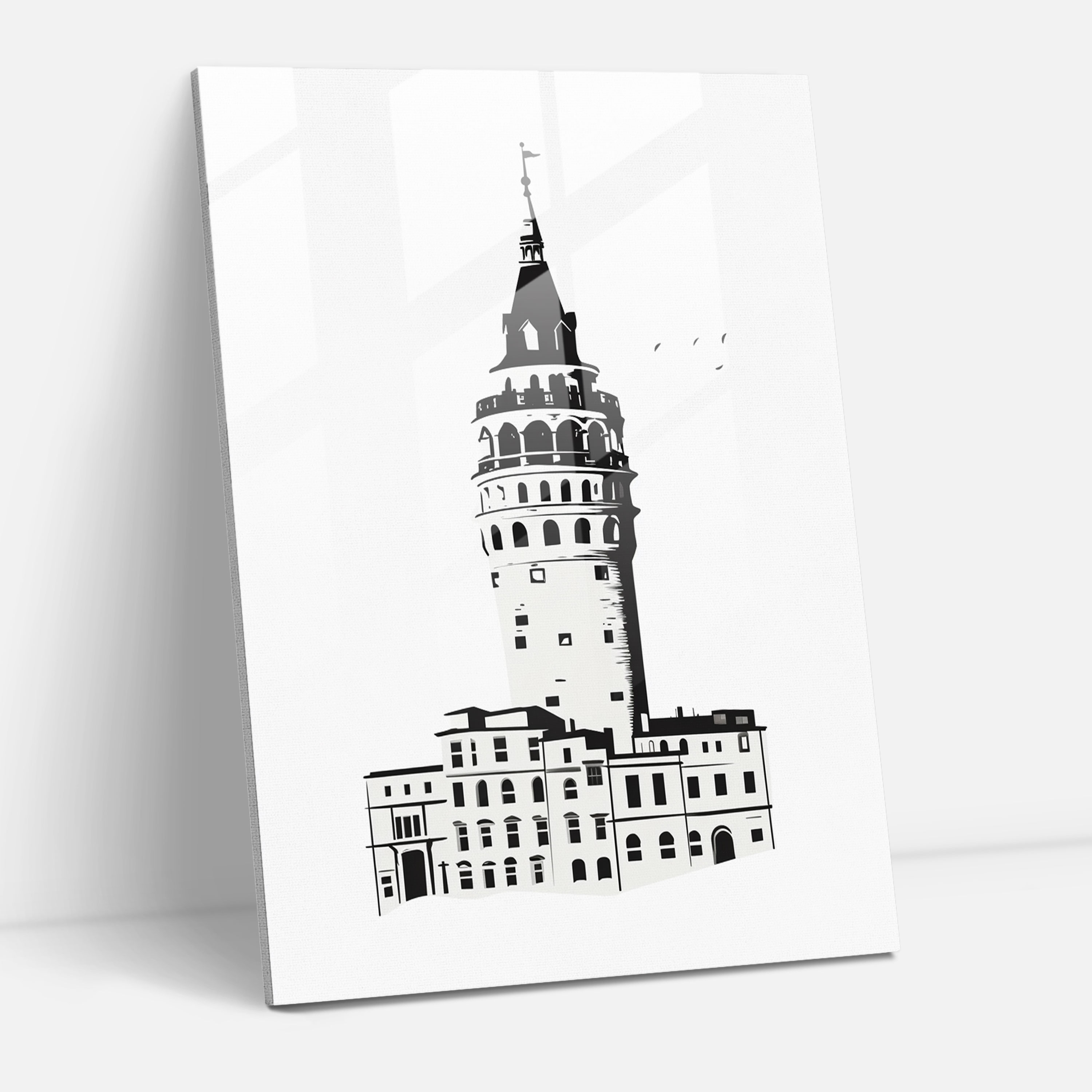 Galata Kulesi Duvar Dekorasyonu - Siyah ve Beyaz Cam Tablo