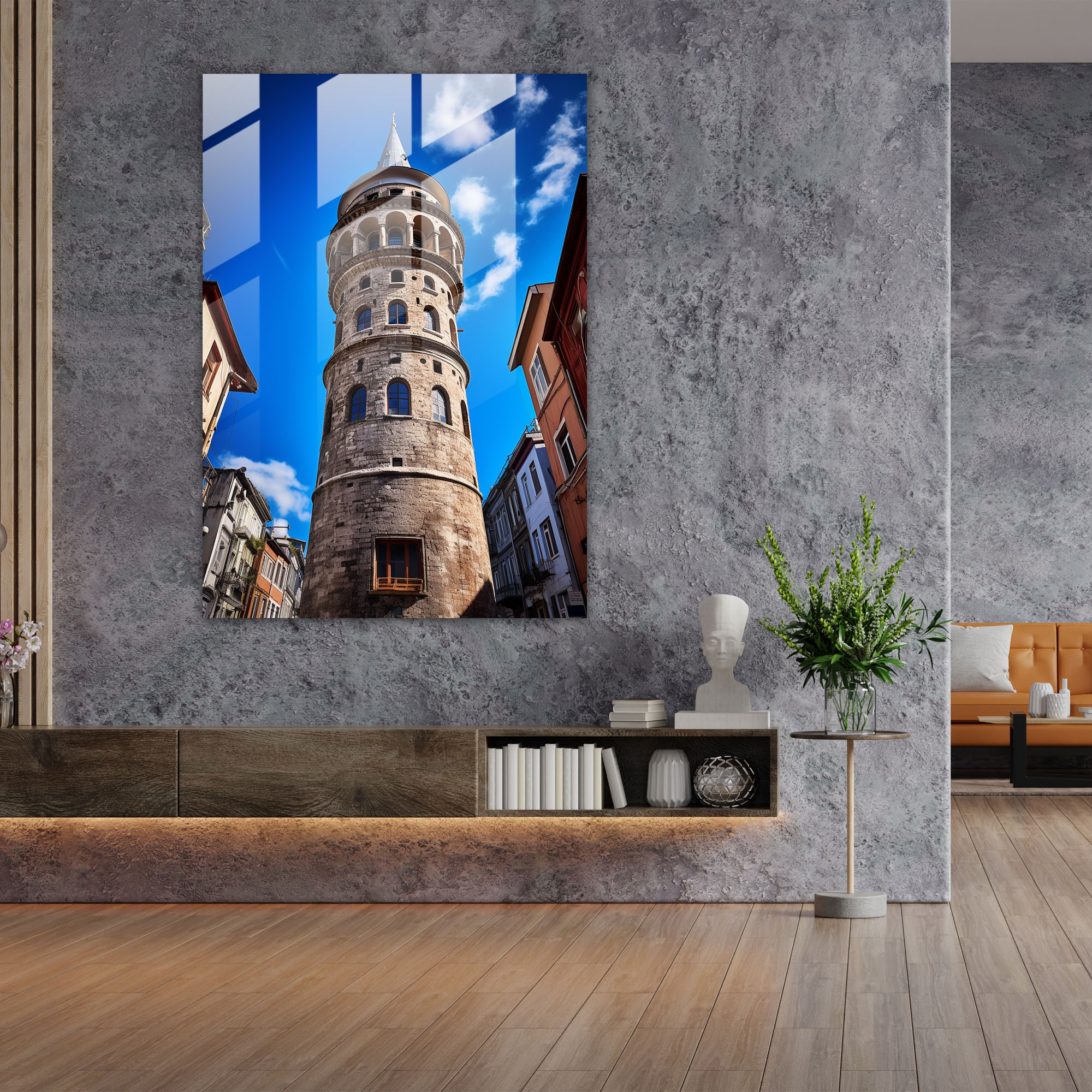 Zuhause Dekoration mit Galata Tower - Weitwinkelaufnahme klarer blauer Himmel Glasbild