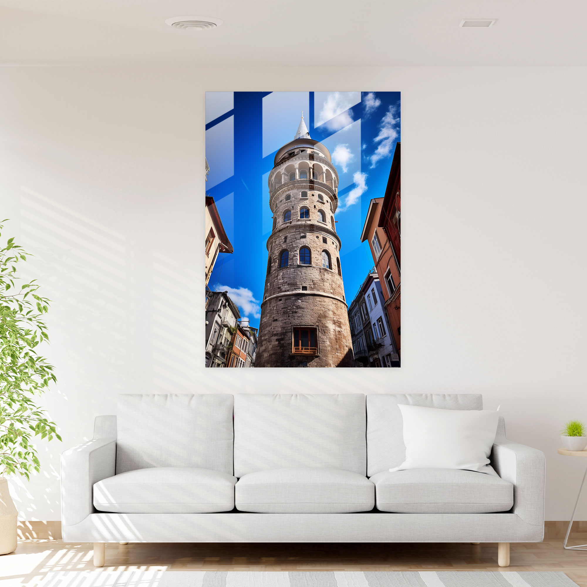 Zuhause Dekoration mit Galata Tower - Weitwinkelaufnahme klarer blauer Himmel Glasbild