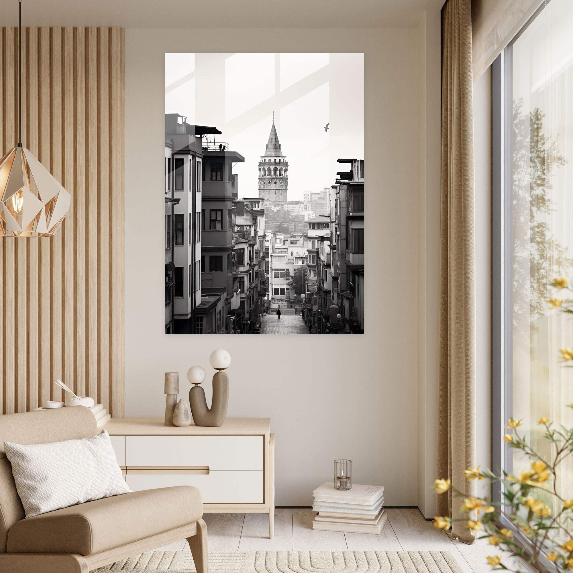 Galata Kulesi Cam Tablo Sanatı - Galata Kulesi Büyüklük Modern Sanat Ev Dekorasyonu
