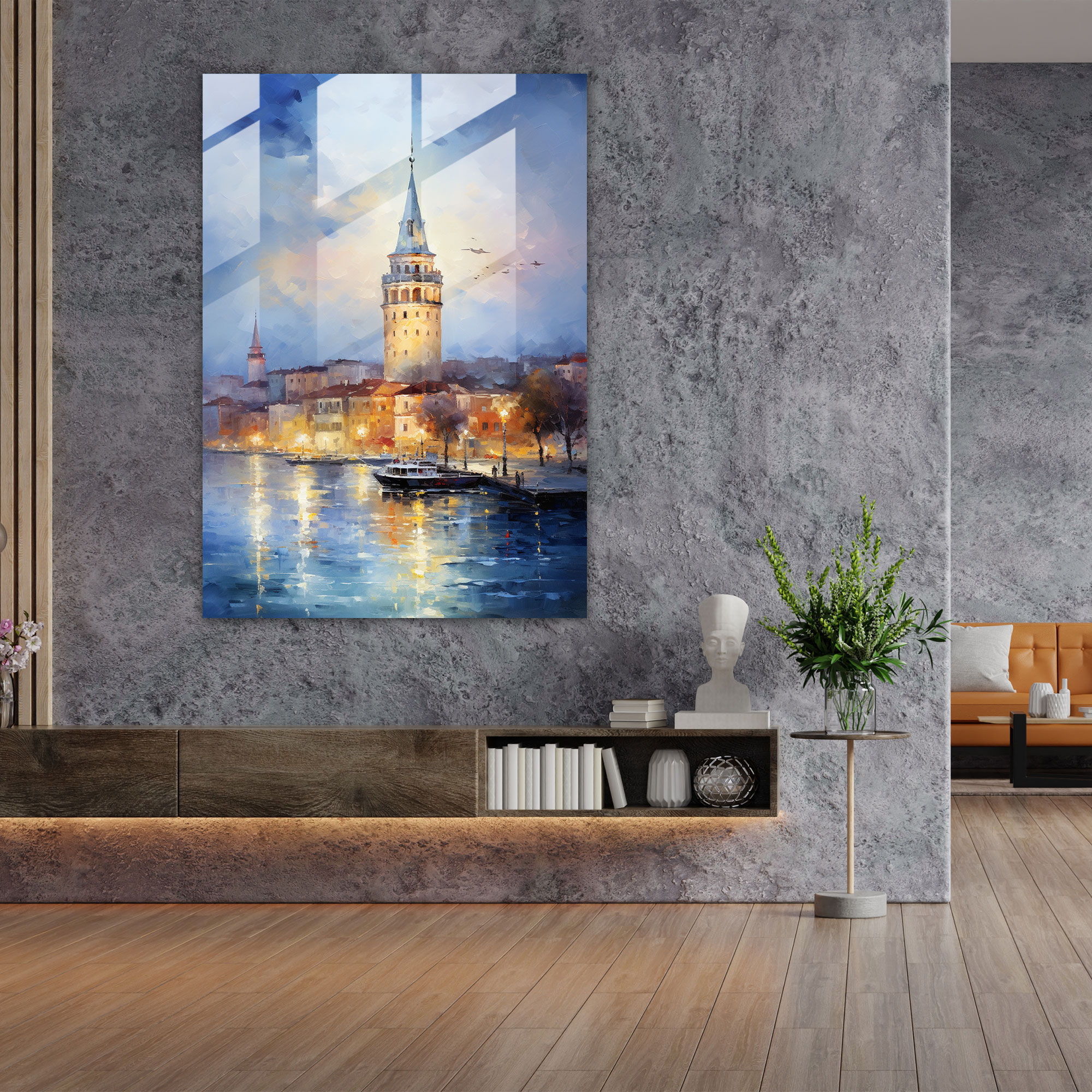 Galata Kulesi Cam Tablo - Galata Kulesi İzlenimci Resim Cam Duvar Sanatı Büyüleyici Güzellik