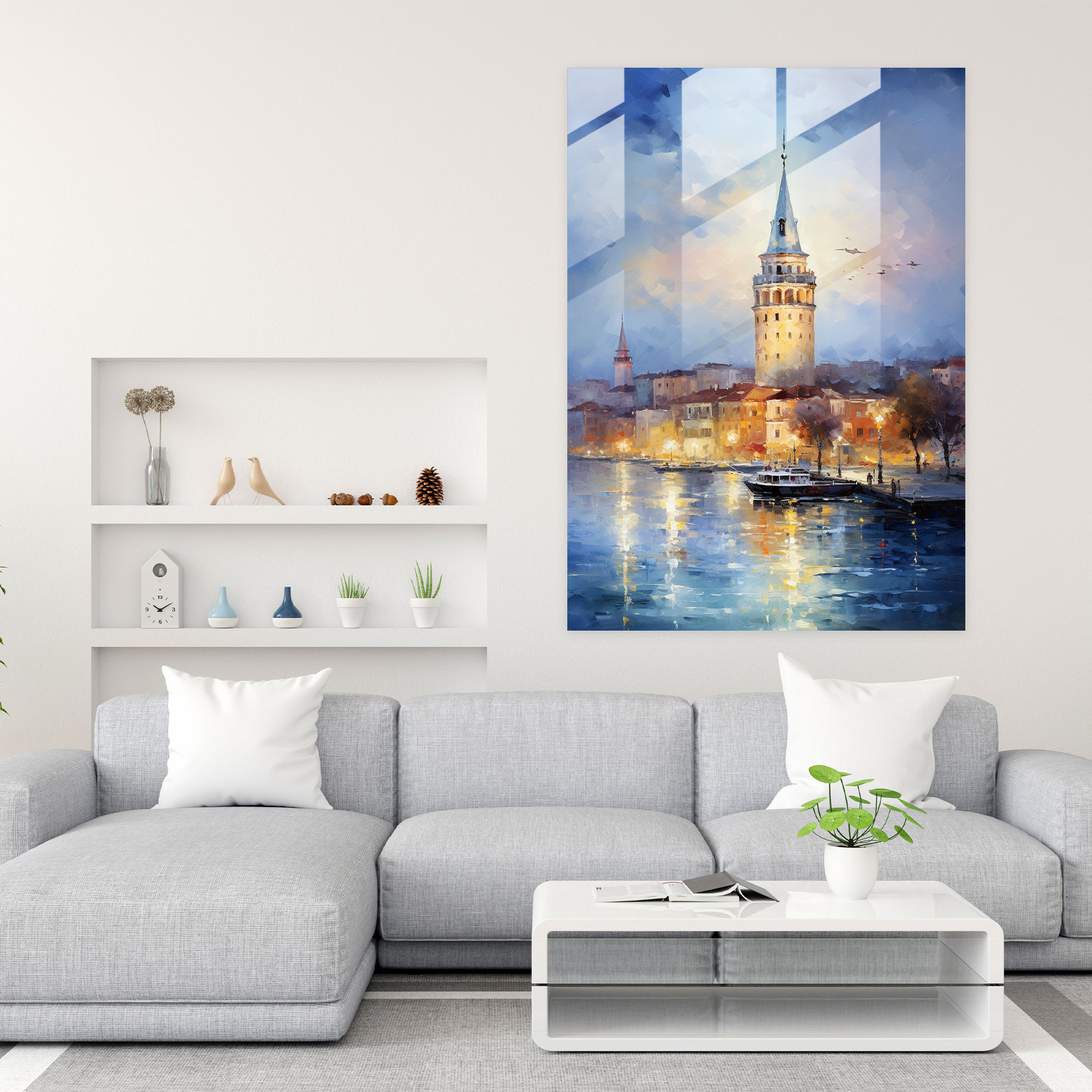 Galata Kulesi Cam Tablo - Galata Kulesi İzlenimci Resim Cam Duvar Sanatı Büyüleyici Güzellik