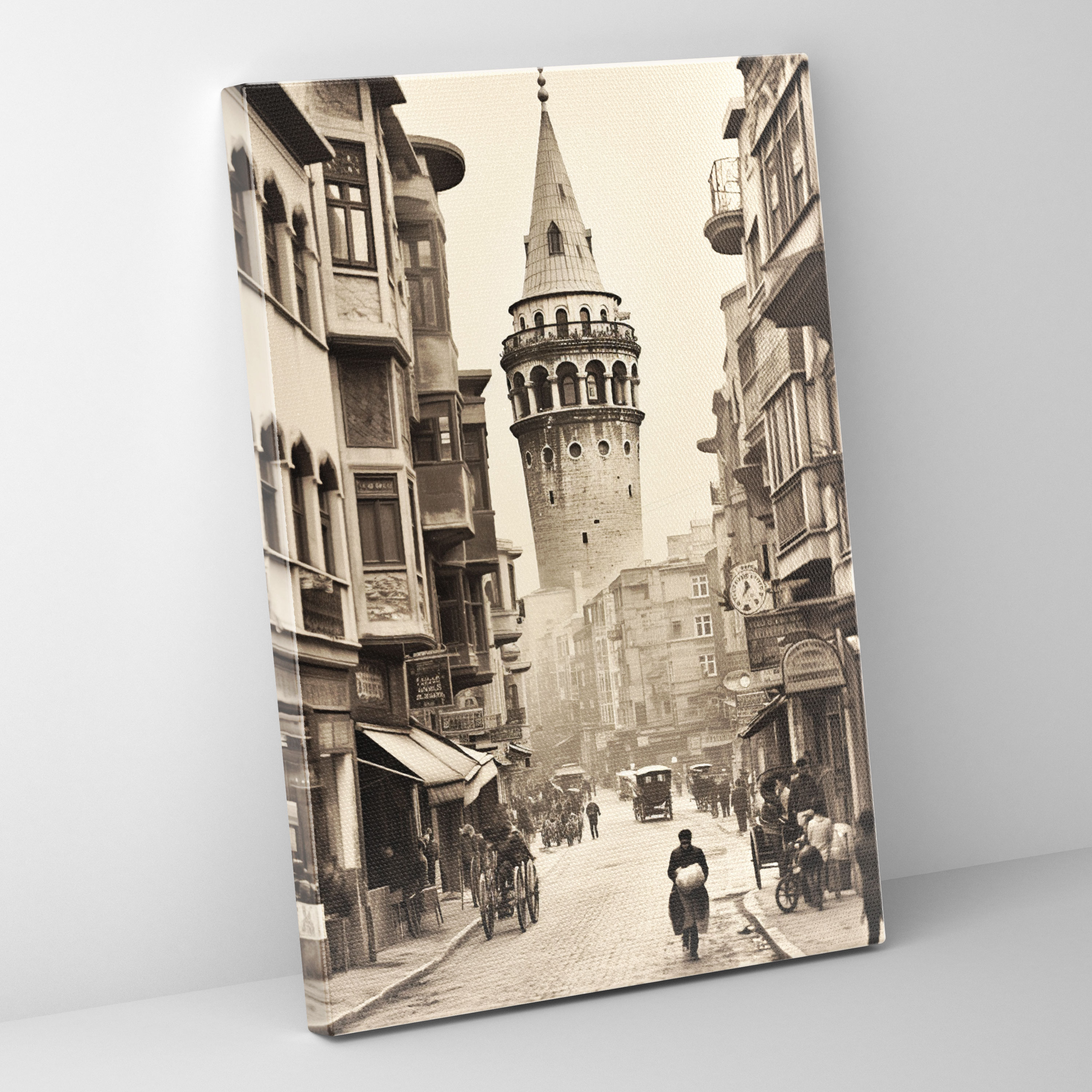 Galata Kulesi Duvar Sanatı - Kanvas Tablo Vintage Siyah ve Beyaz Fotoğraf