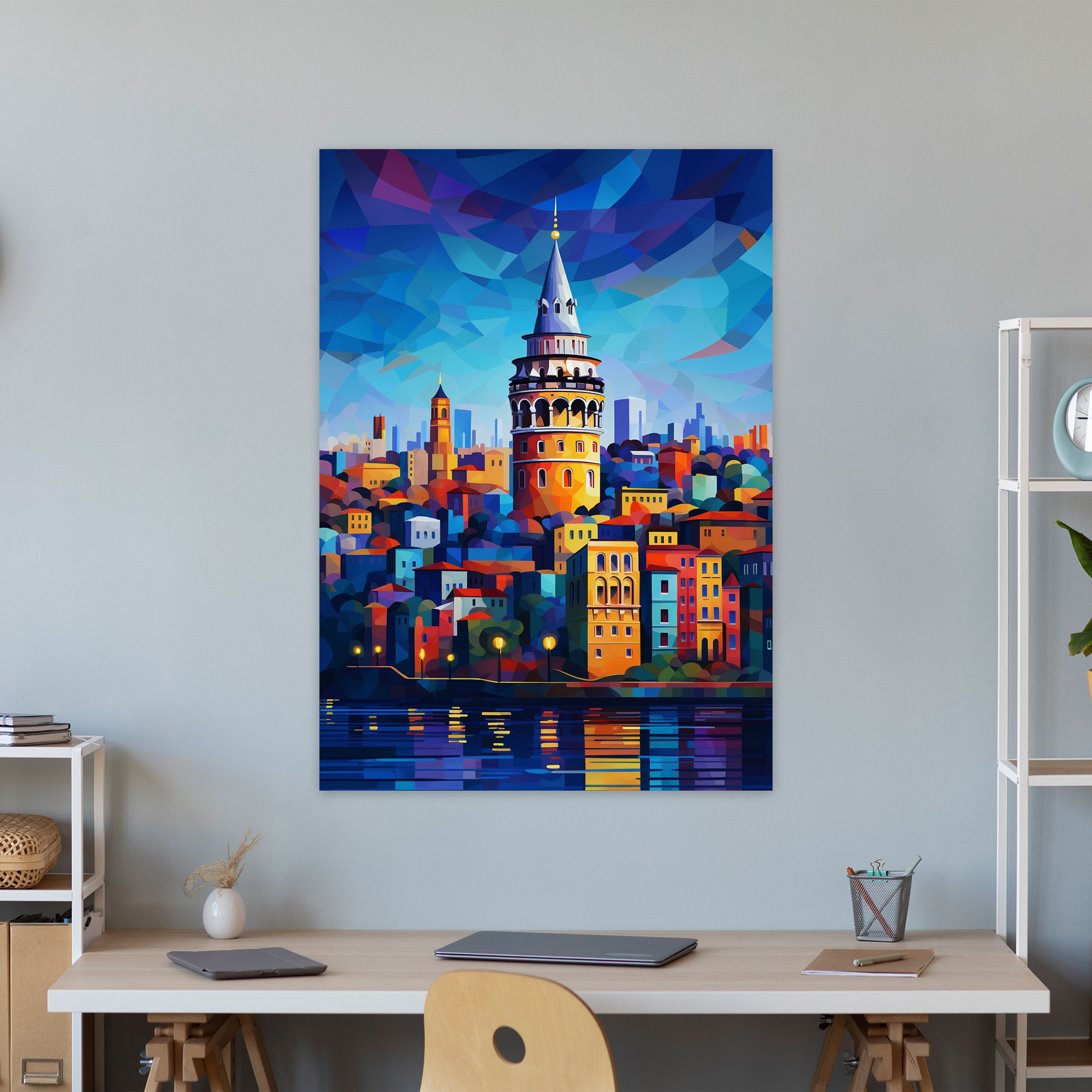 Galata Kulesi Duvar Dekorasyonu - Geometrik Soyut Sanat Cesur Şekiller Duvar Sanatı
