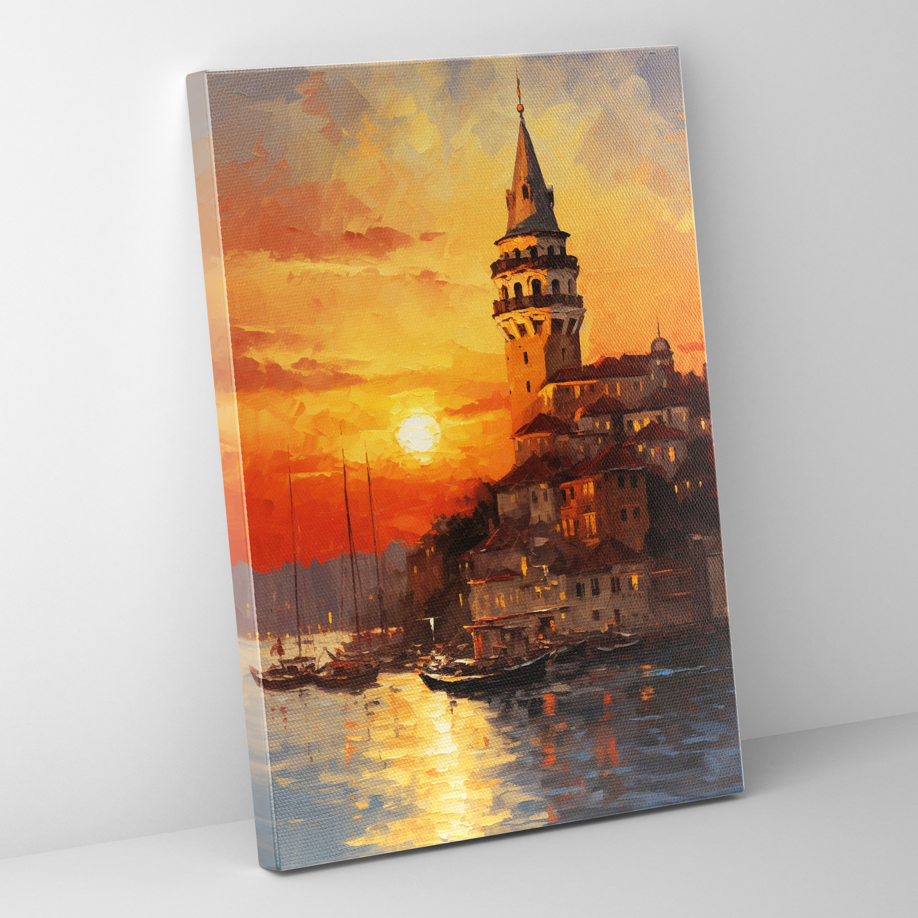 Galata Tower Canvas Print - Galata Tower, Sunset Painting, Canvas Print, Impressionist Style