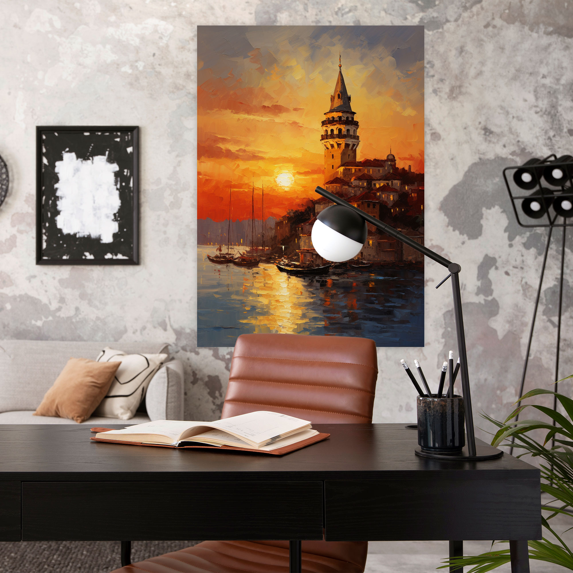 Galata Tower Canvas Print - Galata Tower, Sunset Painting, Canvas Print, Impressionist Style
