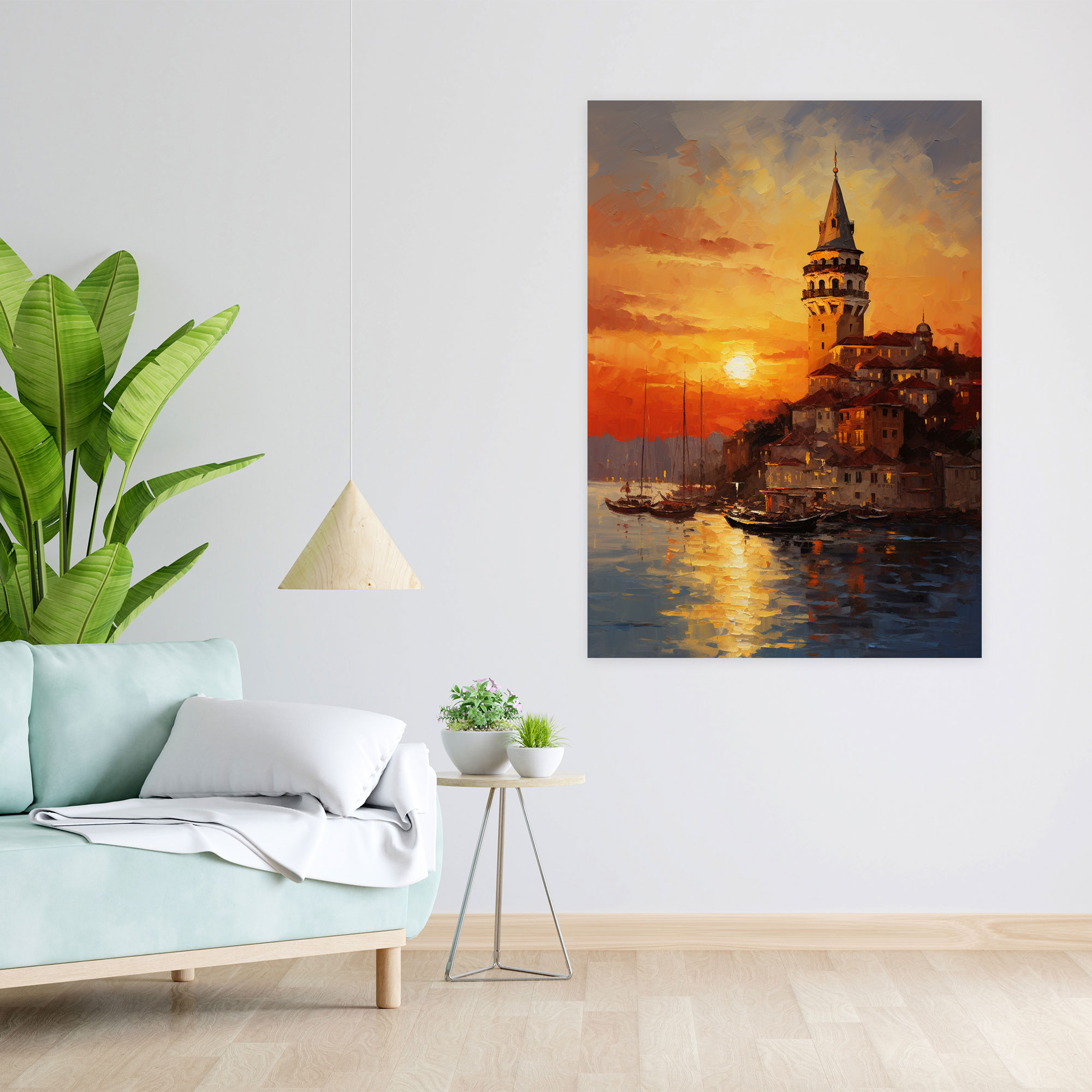 Galata Tower Canvas Print - Galata Tower, Sunset Painting, Canvas Print, Impressionist Style