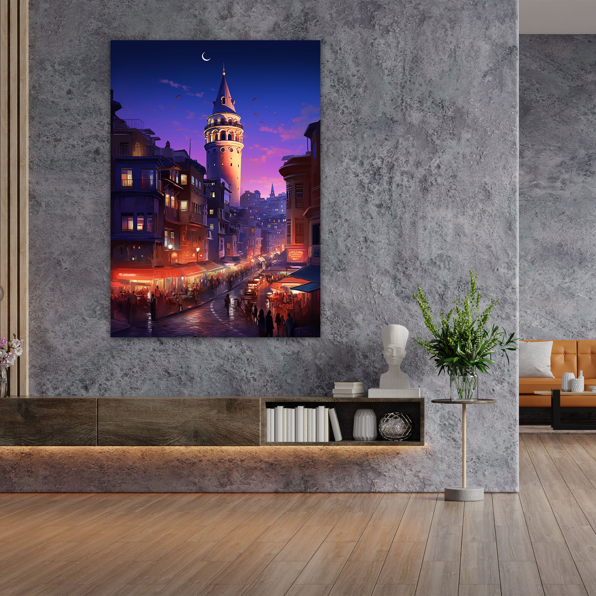 Galata Kulesi Duvar Dekorasyonu - Gece Manzarası Ev Dekorasyonu Kanvas Tablo