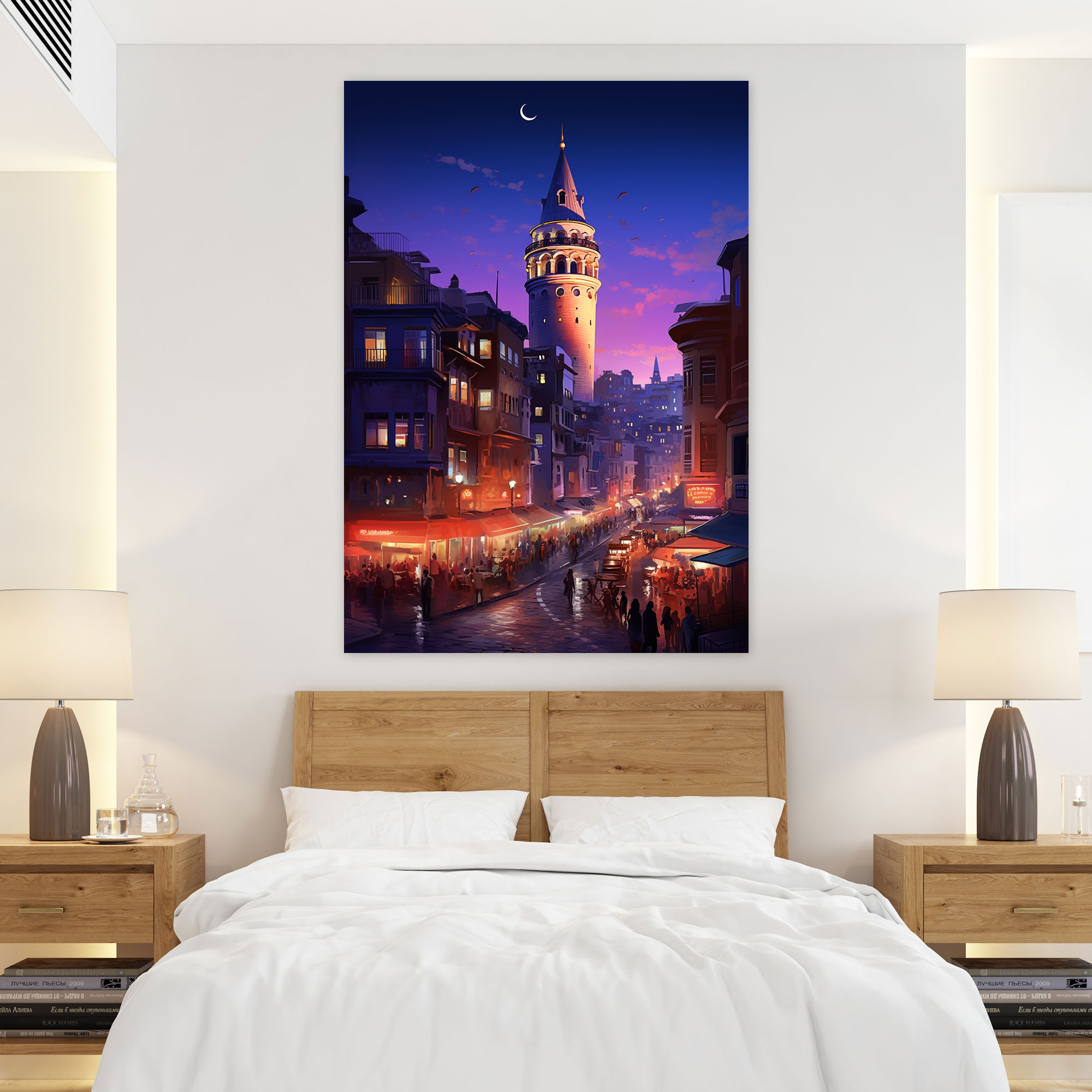 Galata Kulesi Duvar Dekorasyonu - Gece Manzarası Ev Dekorasyonu Kanvas Tablo