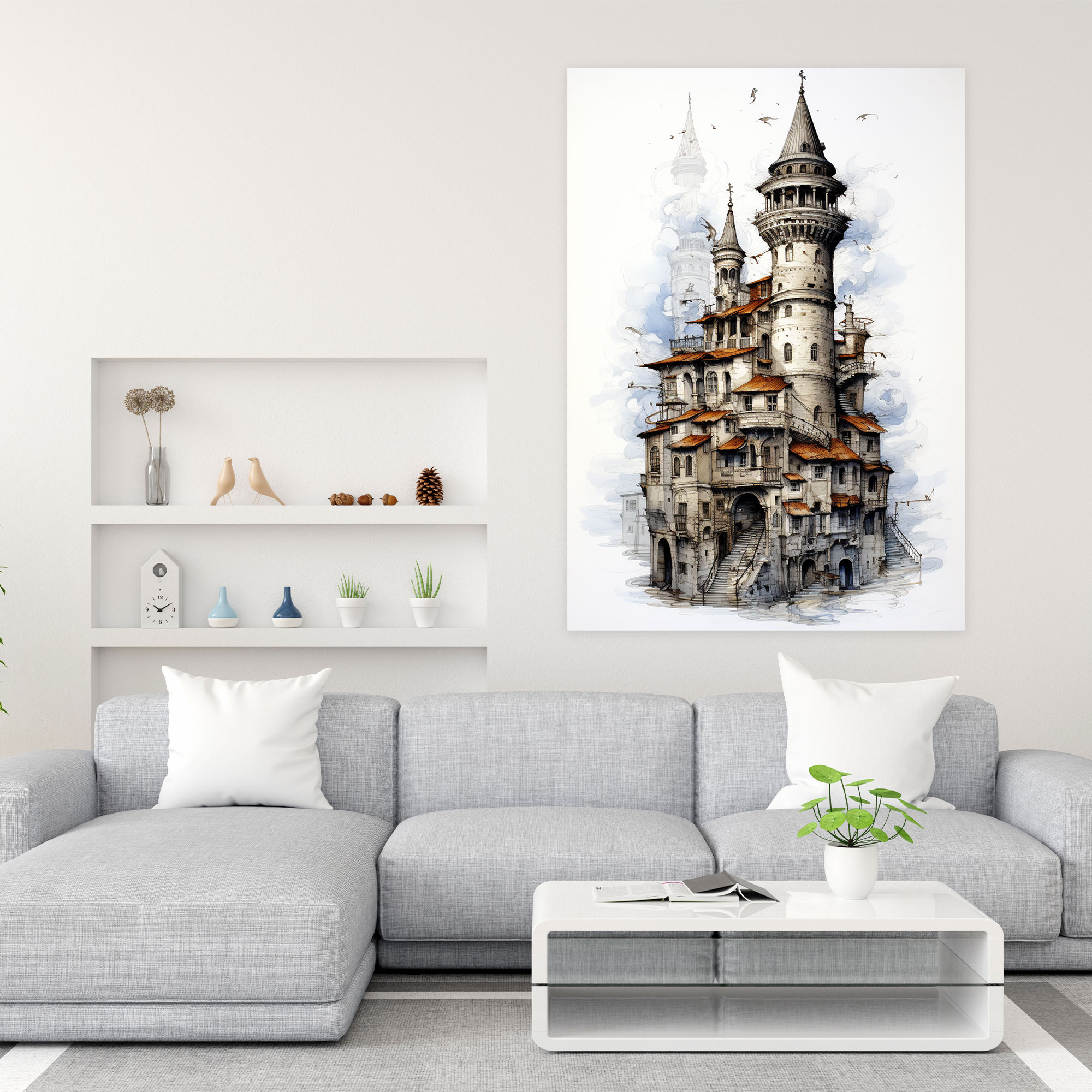 Galata Tower Canvas Print - Galata Tower, Home Decoration, Canvas Print, Intricate Linework