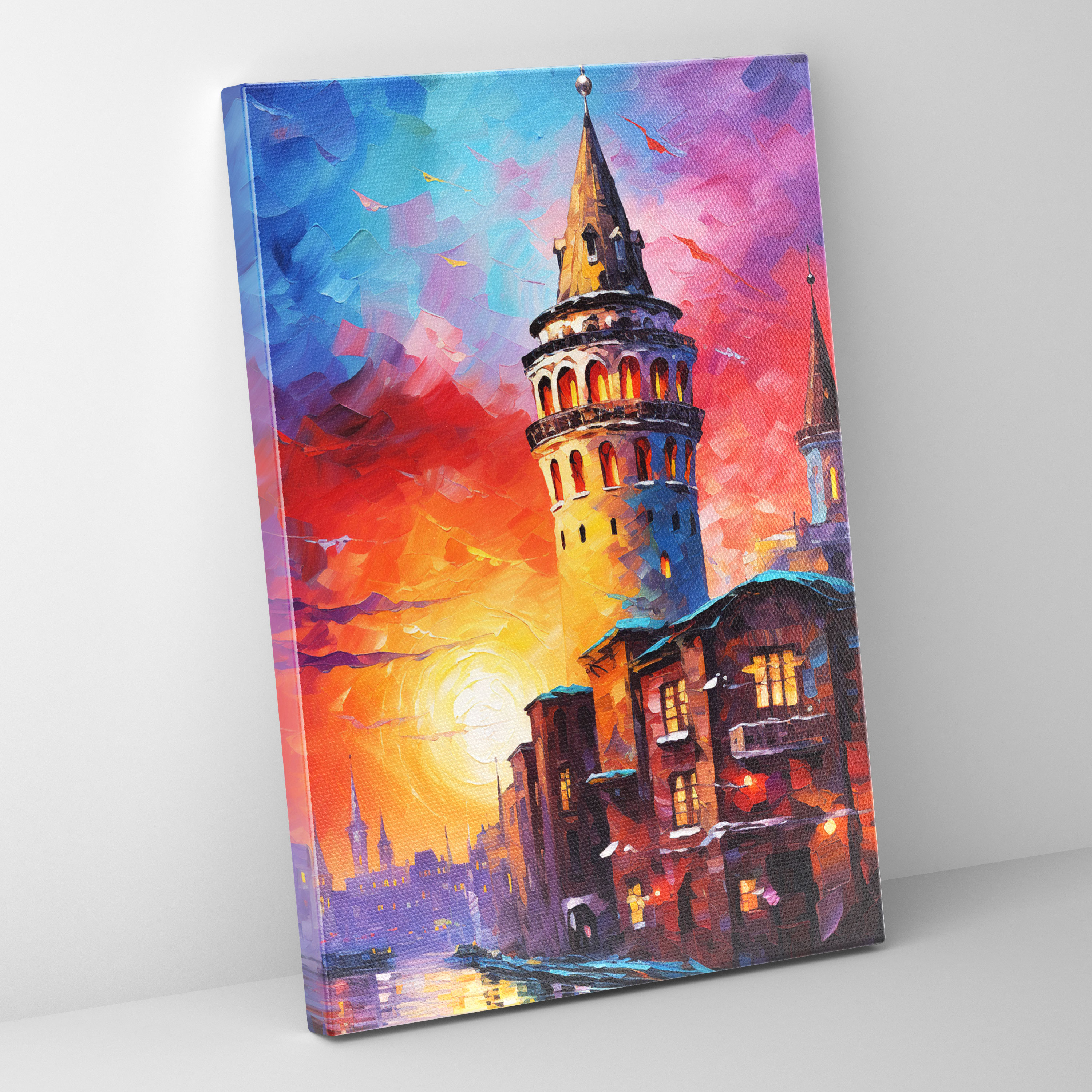 Galata Kulesi Kanvas Tablo - Renkli Gökyüzü Duvar Sanatı