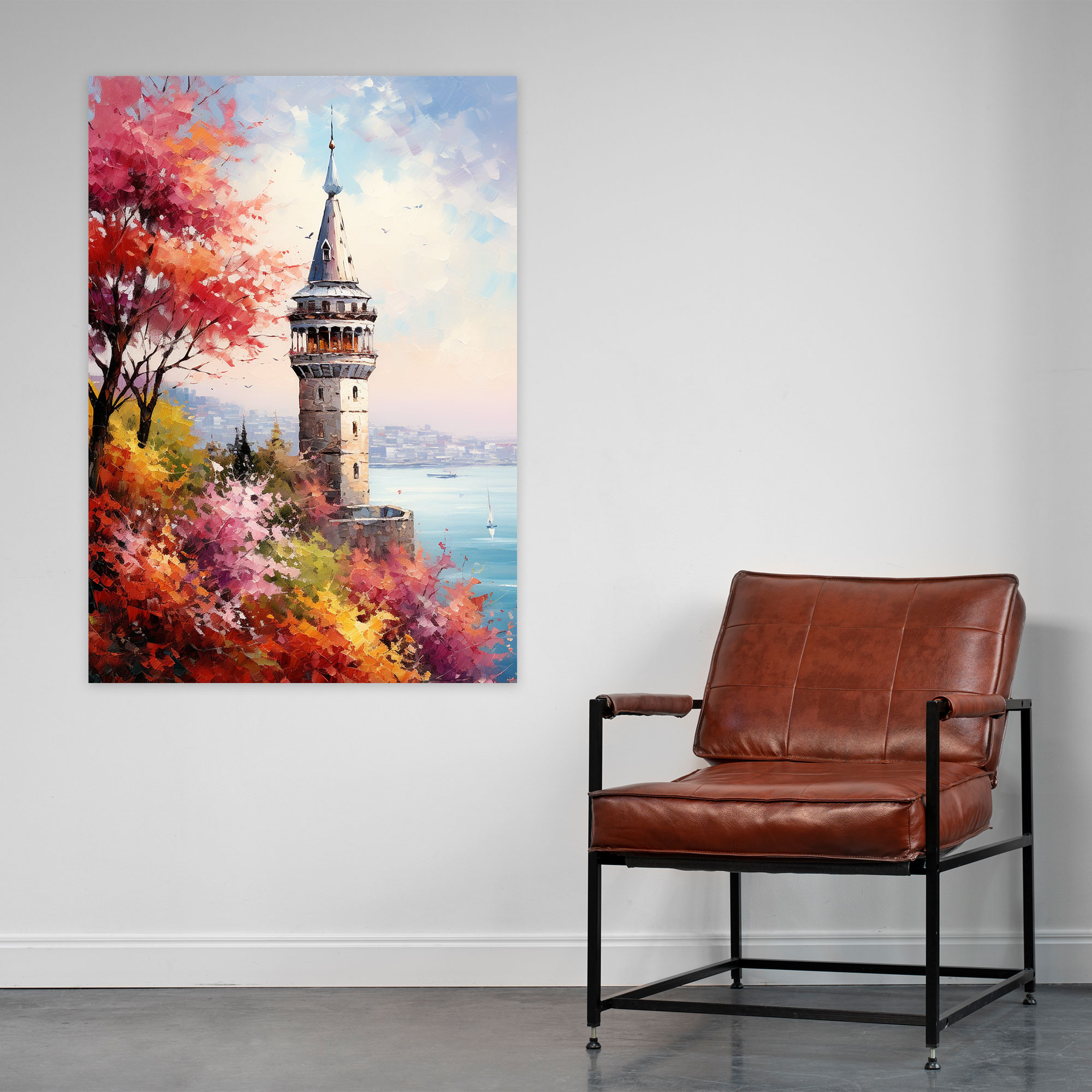 Galata Tower Canvas Print - Galata Tower, Canvas, Blooming Flowers, Wall Decoration