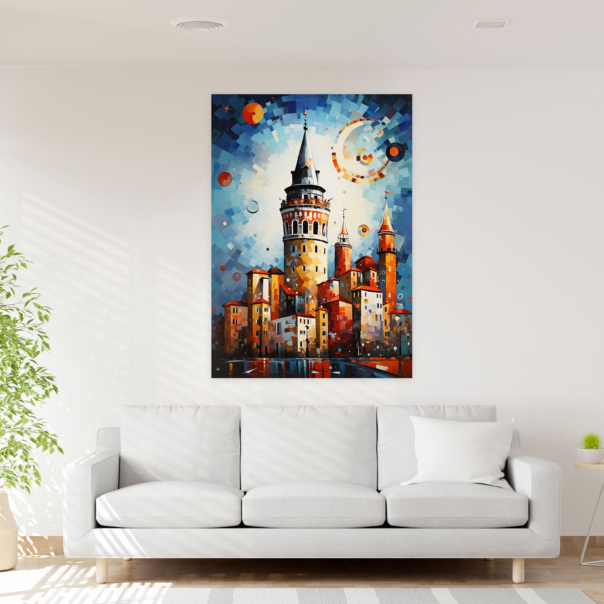 Galata Kulesi Duvar Sanatı - Modern Soyut Sanat Geometrik Şekiller Kanvas Duvar Sanatı