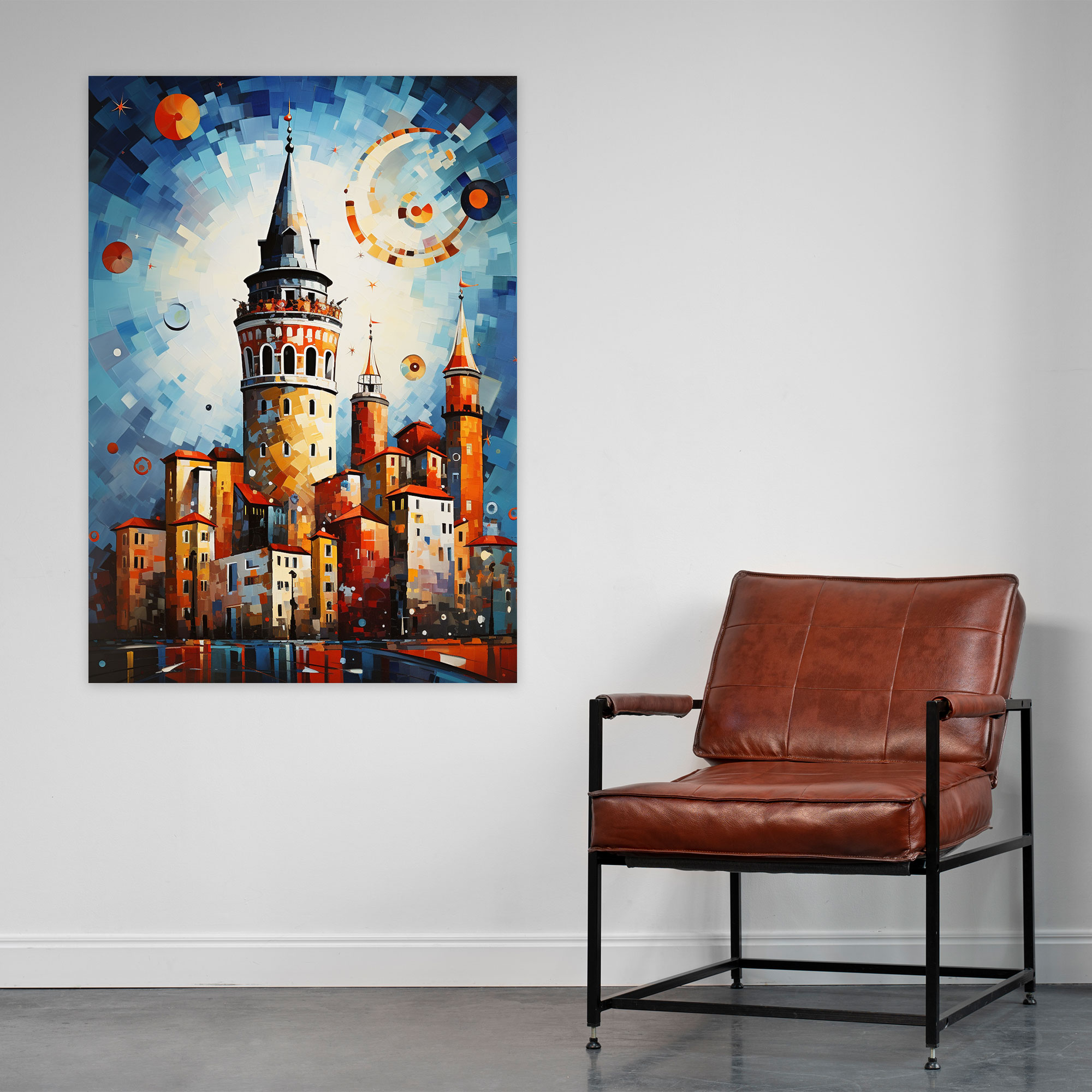 Galata Kulesi Duvar Sanatı - Modern Soyut Sanat Geometrik Şekiller Kanvas Duvar Sanatı