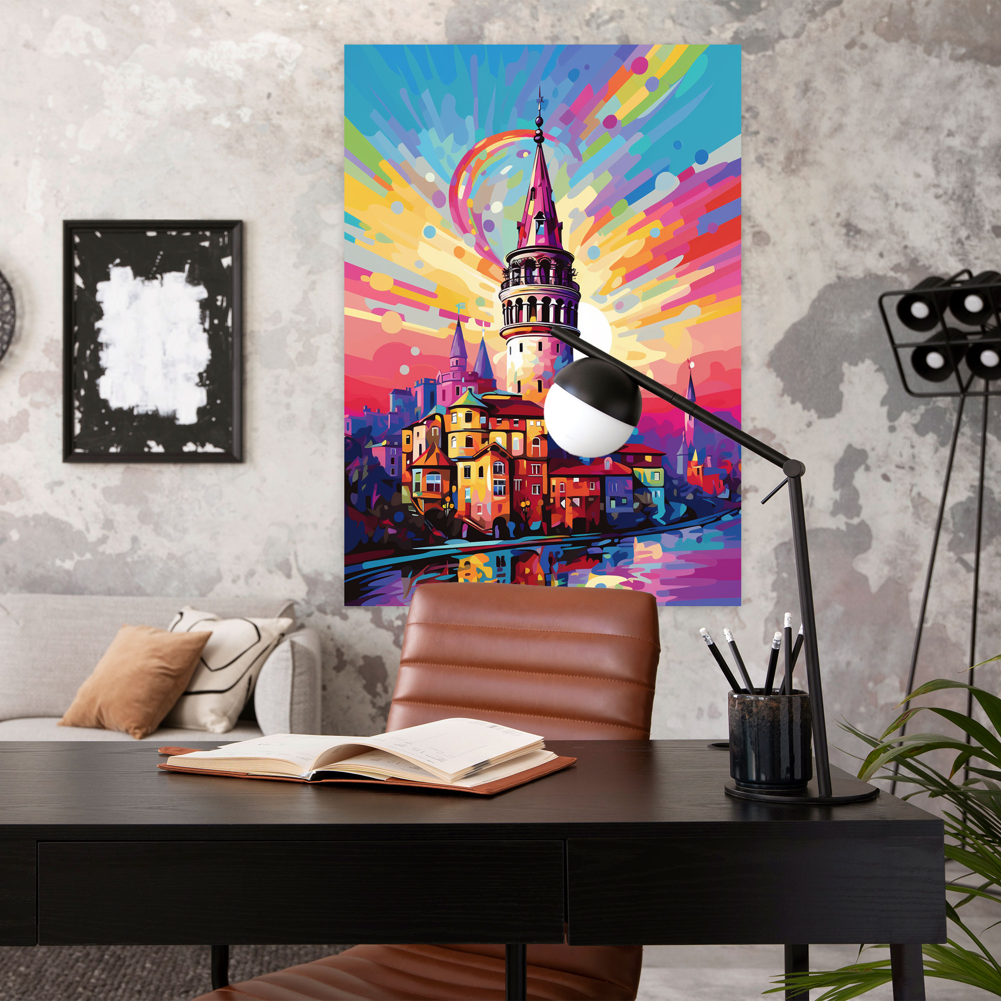 Galata Kulesi Duvar Sanatı - Galata Kulesi Duvar Dekorasyonu Kanvas Tablo Pop Sanat Tarzı