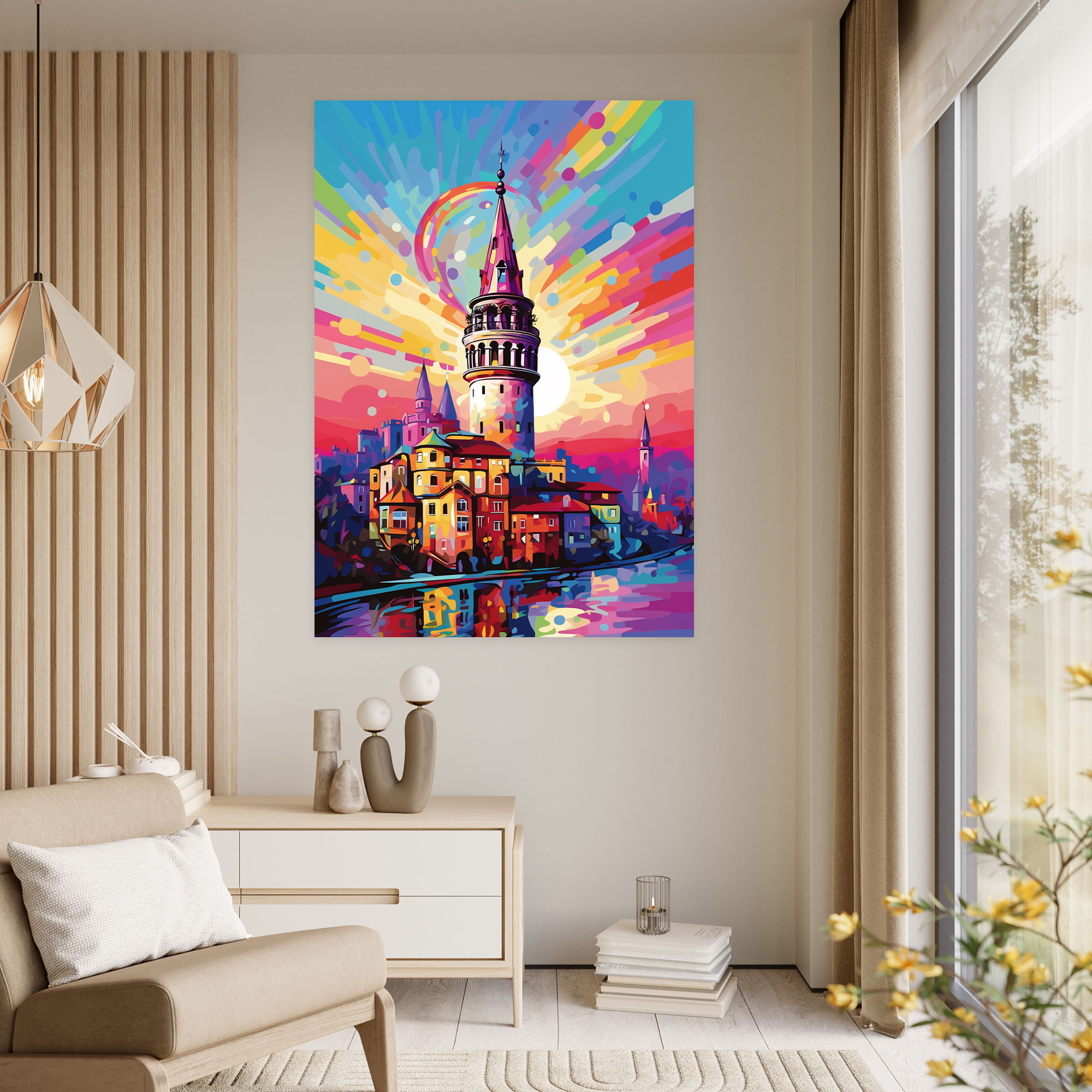 Galata Kulesi Duvar Sanatı - Galata Kulesi Duvar Dekorasyonu Kanvas Tablo Pop Sanat Tarzı