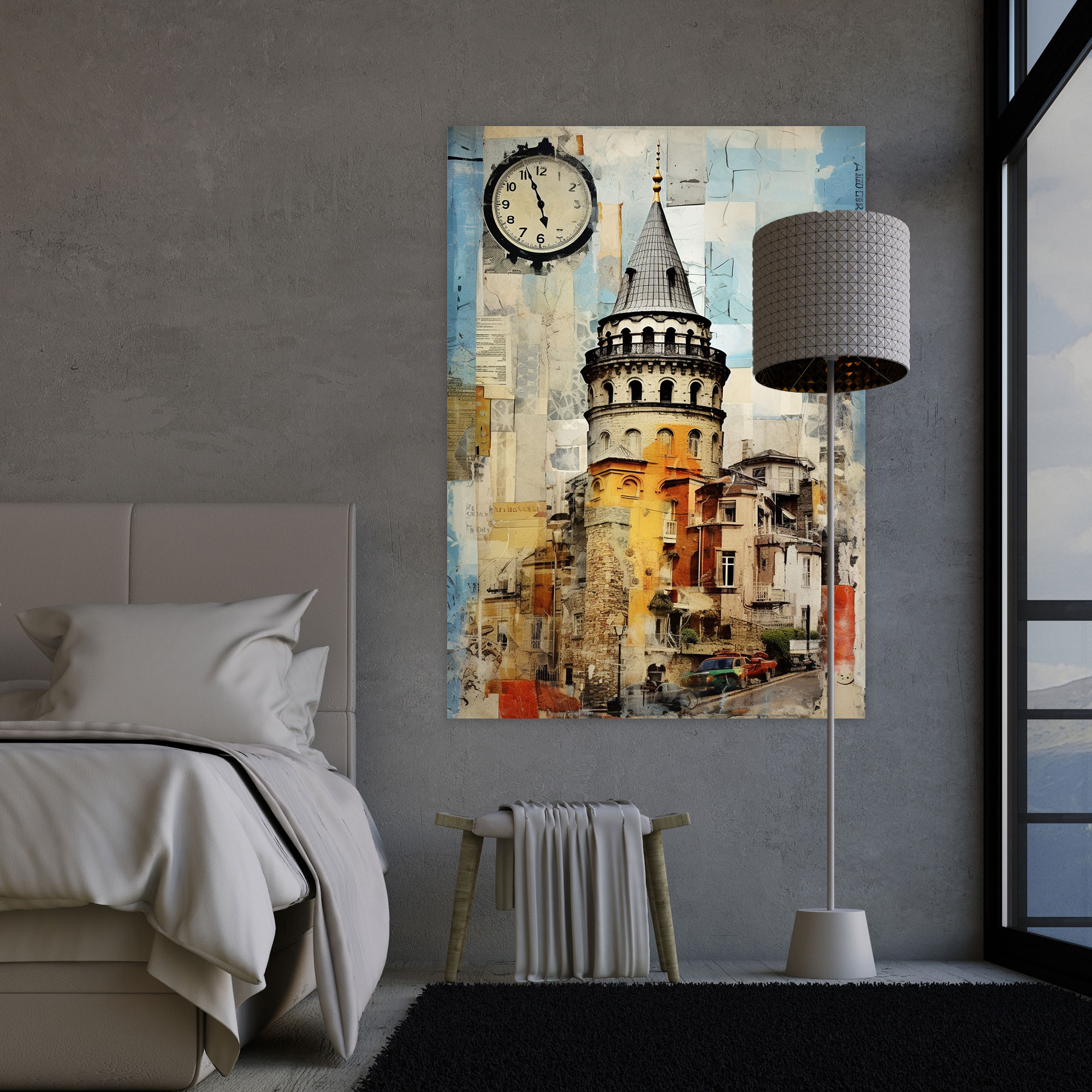 Galata Kulesi Duvar Sanatı - Kolaj Sanat Eseri Kanvas Tablo Sanatı Galata Kulesi