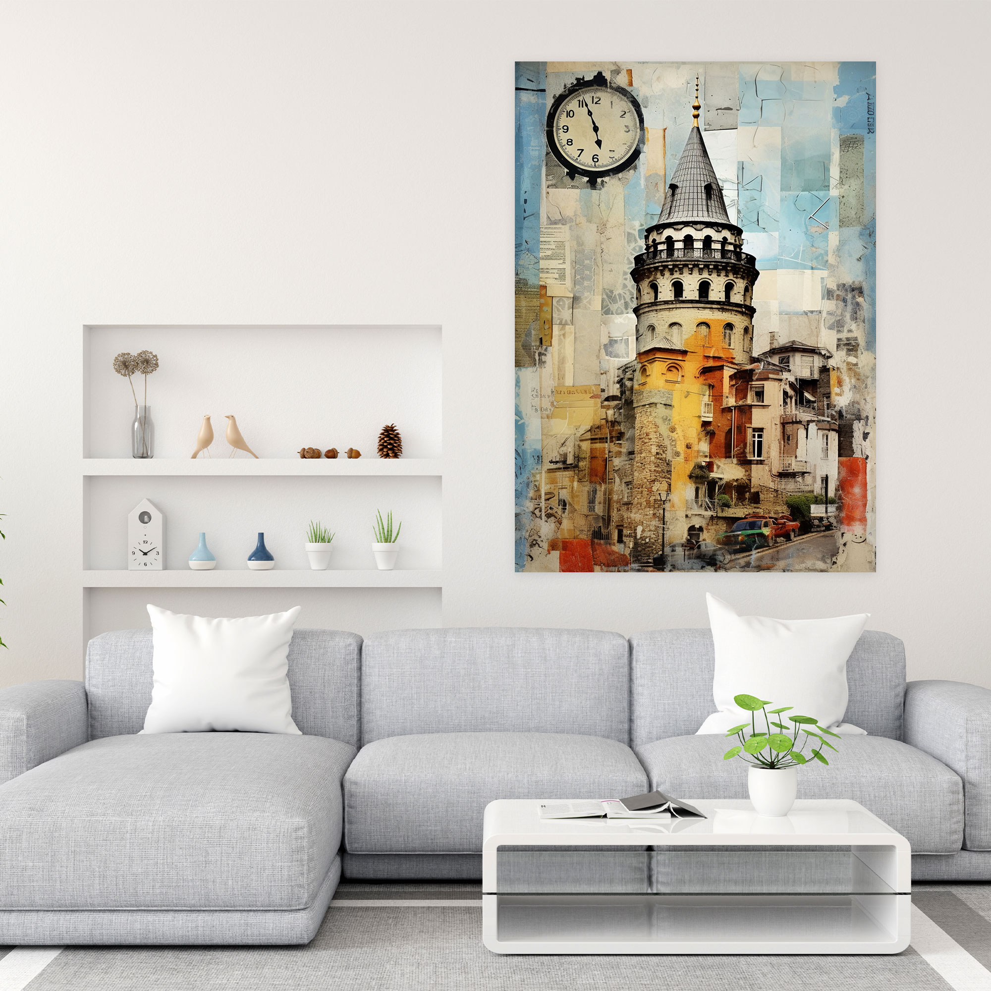 Galata Kulesi Duvar Sanatı - Kolaj Sanat Eseri Kanvas Tablo Sanatı Galata Kulesi