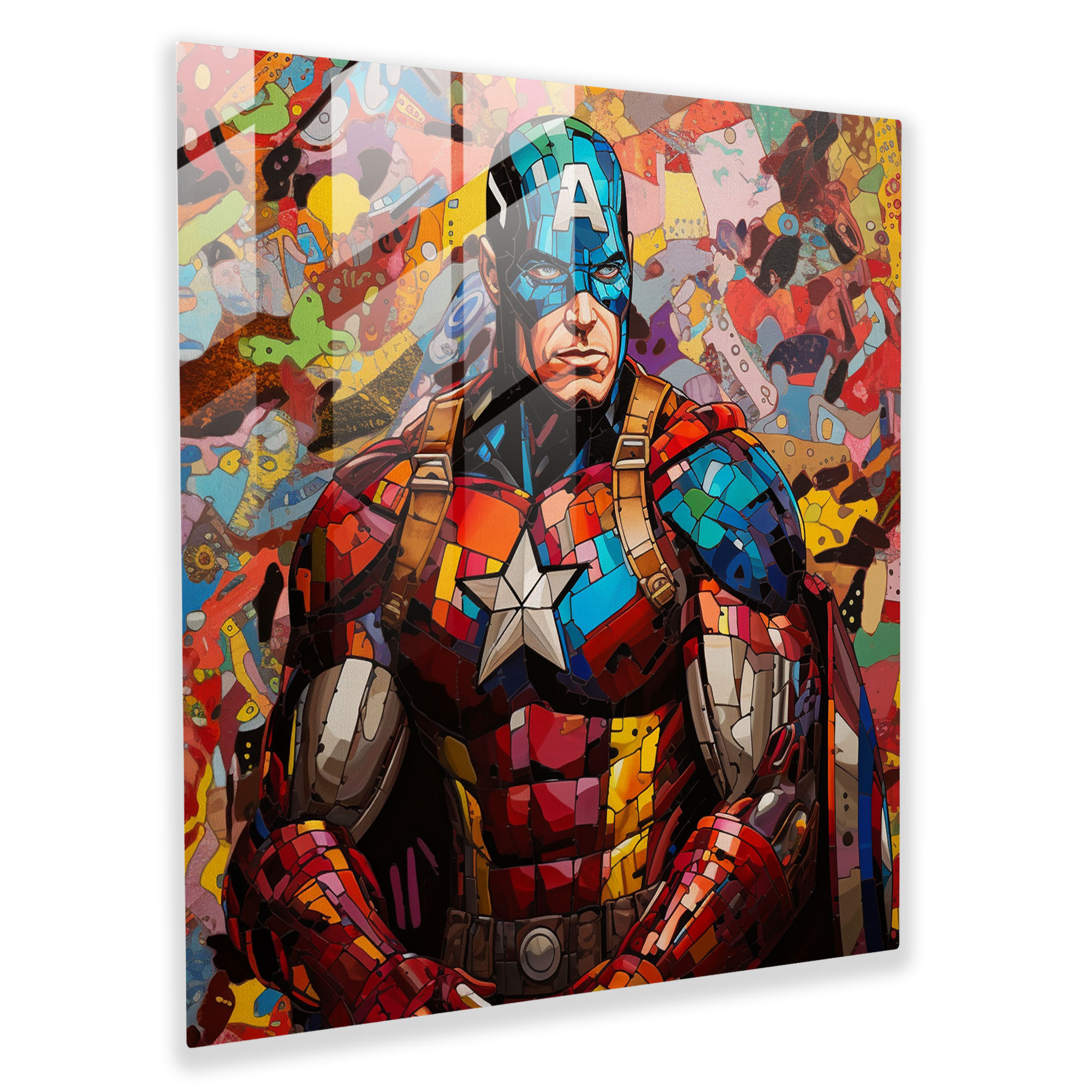 Mosaik-Comic Glasbild - Pop-Art Collage lebendige Comicfiguren moderne Wanddekoration