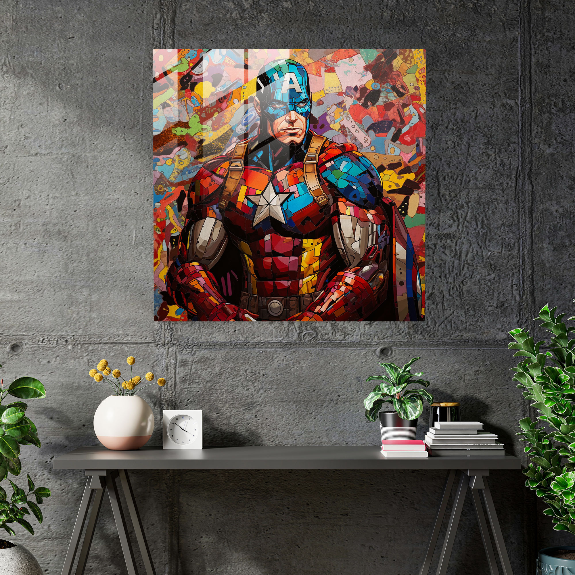 Mosaik-Comic Glasbild - Pop-Art Collage lebendige Comicfiguren moderne Wanddekoration