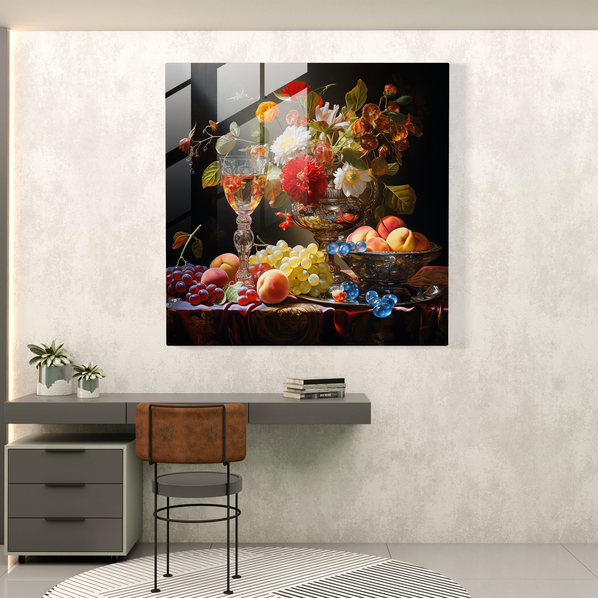 Glasbild Opulente Eleganz - Glaswandkunst inspiriert von der Renaissance - Wohnkultur - Modernes Kunstwerk