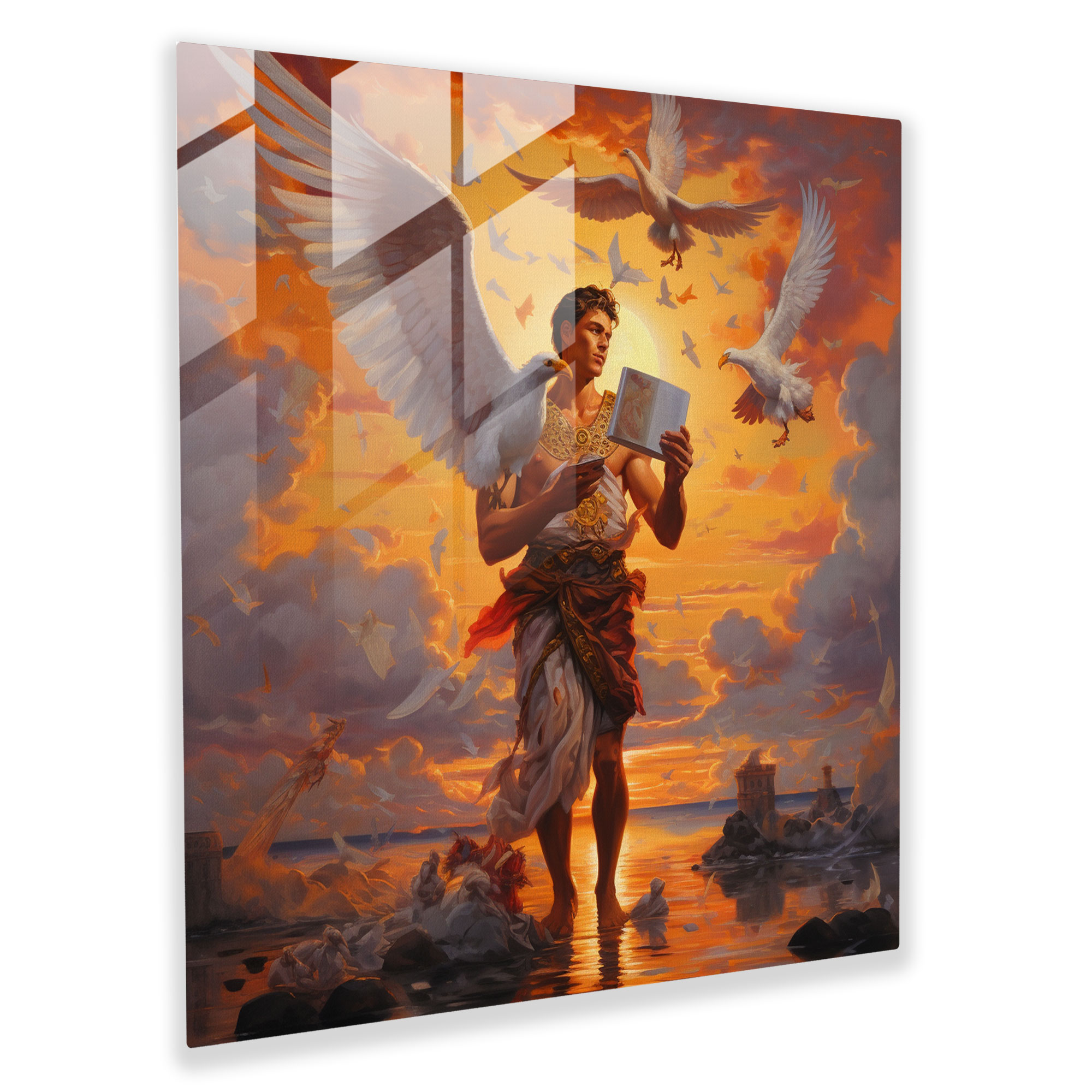 Sunset Hermes Glass Print - Hermes, Glass Wall Art, Impressionistic Painting, Wall Decoration
