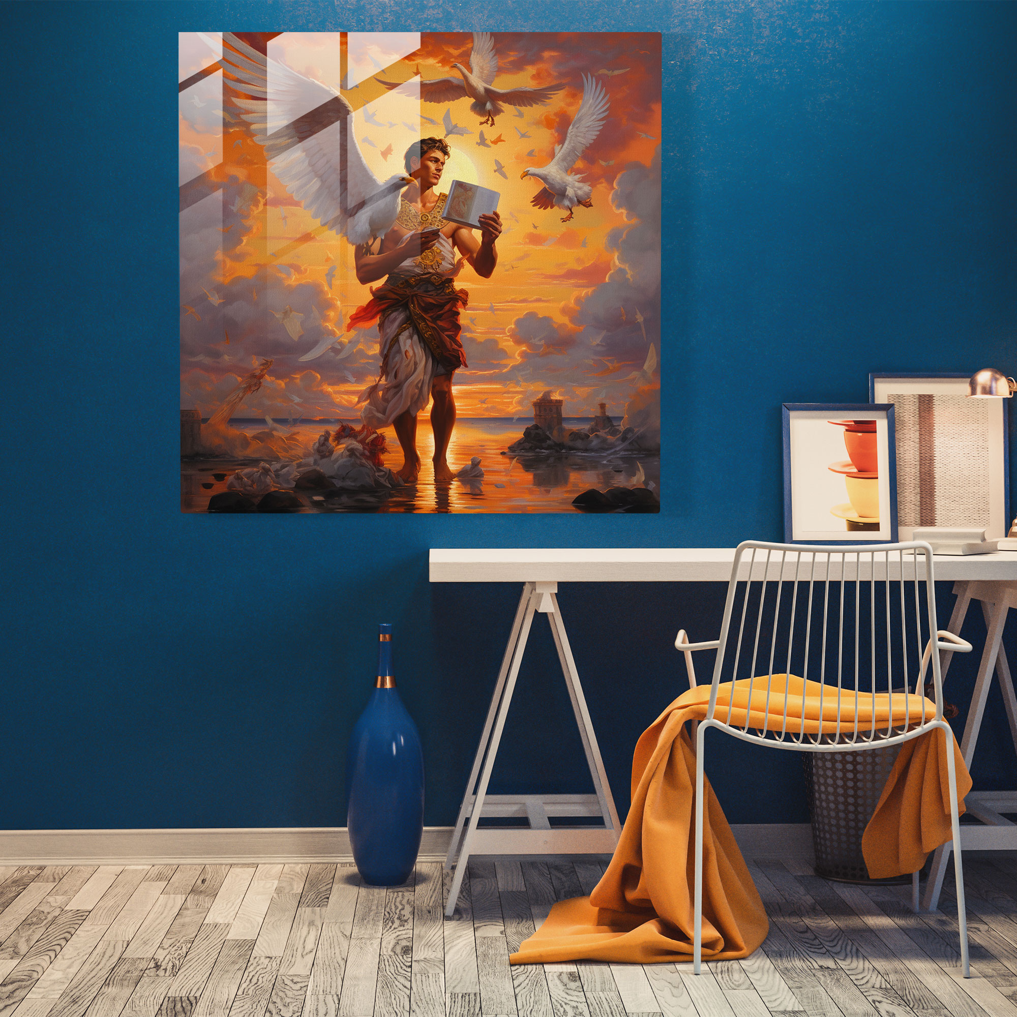 Sunset Hermes Glass Print - Hermes, Glass Wall Art, Impressionistic Painting, Wall Decoration
