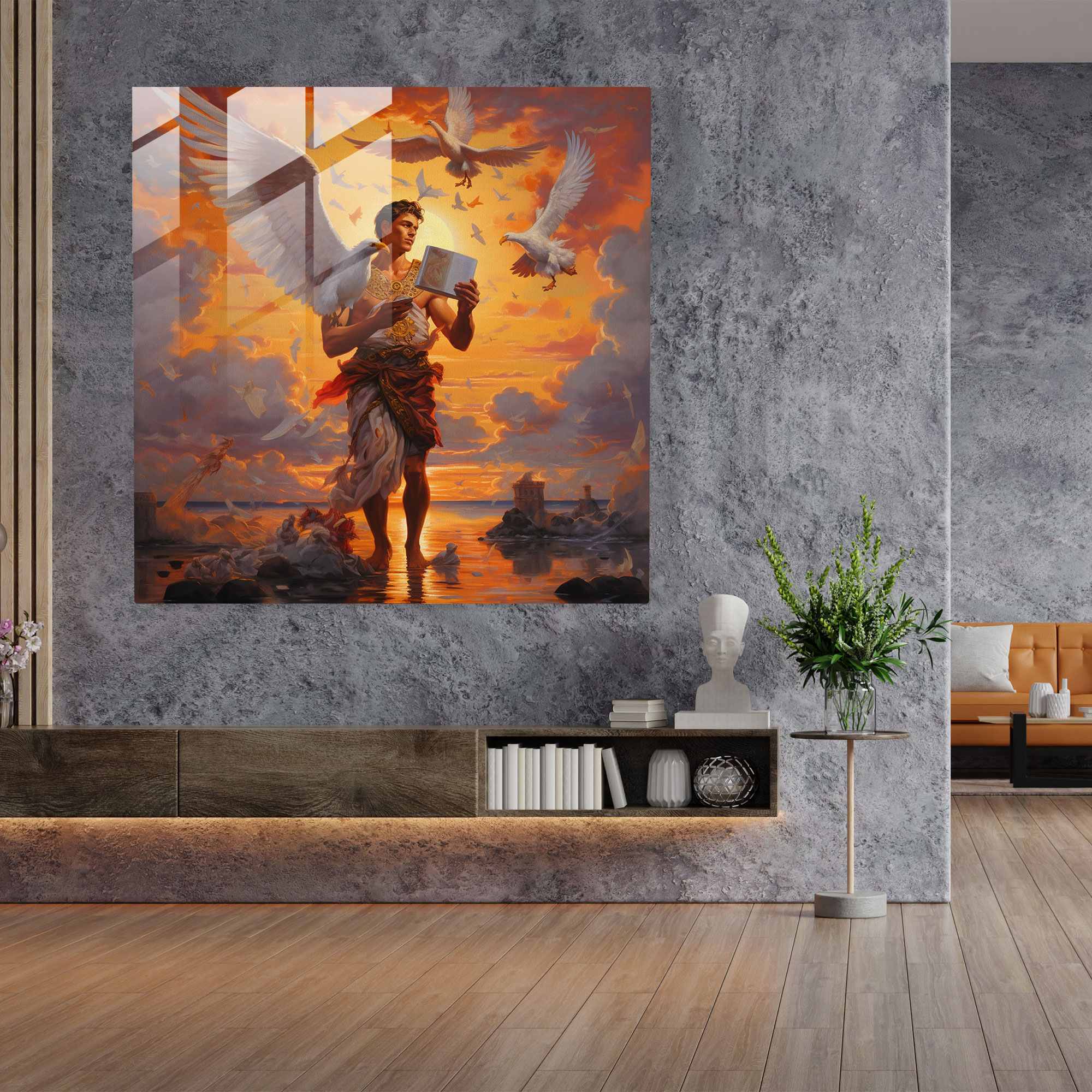 Sunset Hermes Glass Print - Hermes, Glass Wall Art, Impressionistic Painting, Wall Decoration