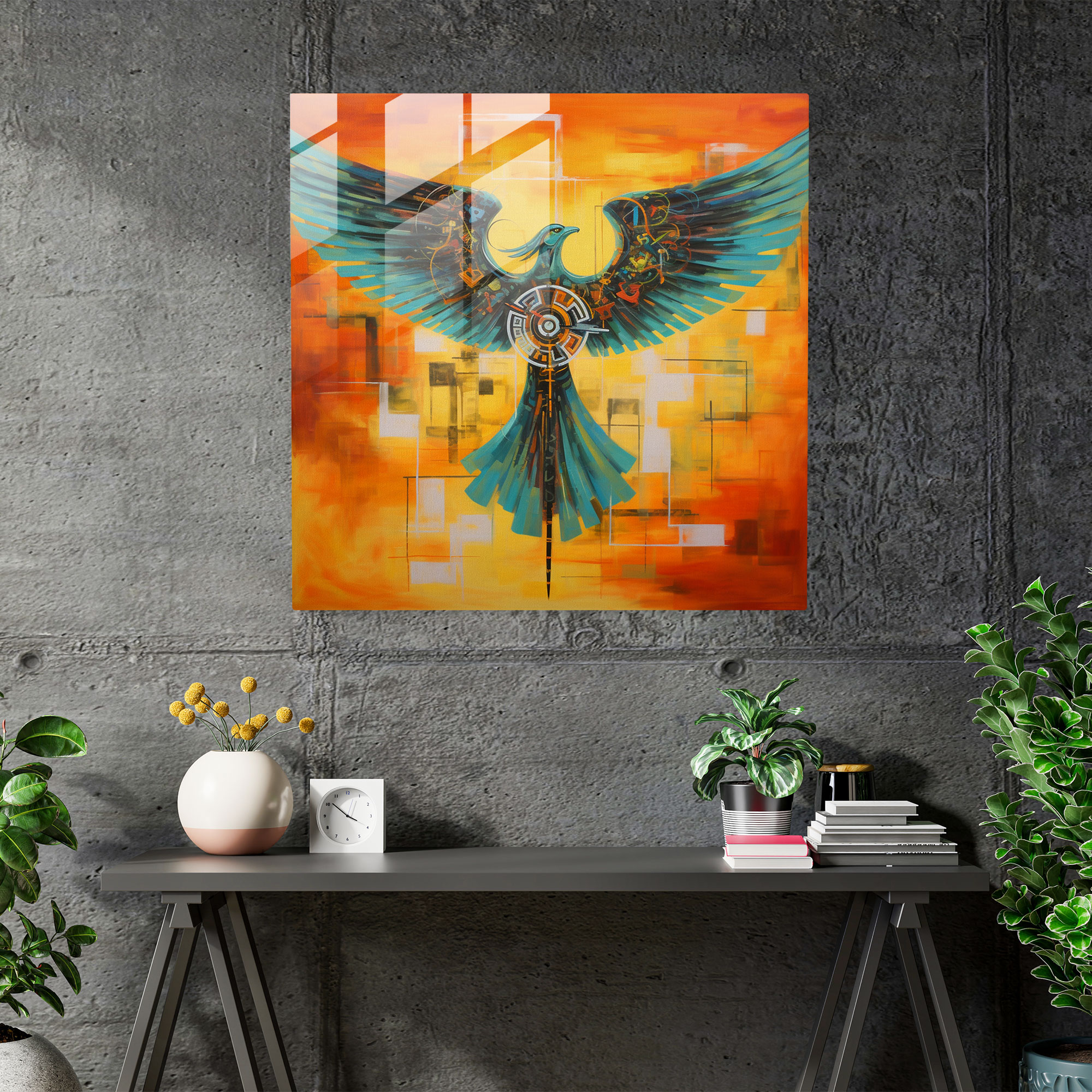 Hermes Glass Print - Abstract Acrylic Painting - Hermes, Wall Decoration, Home Decoration, Hermes With Wings