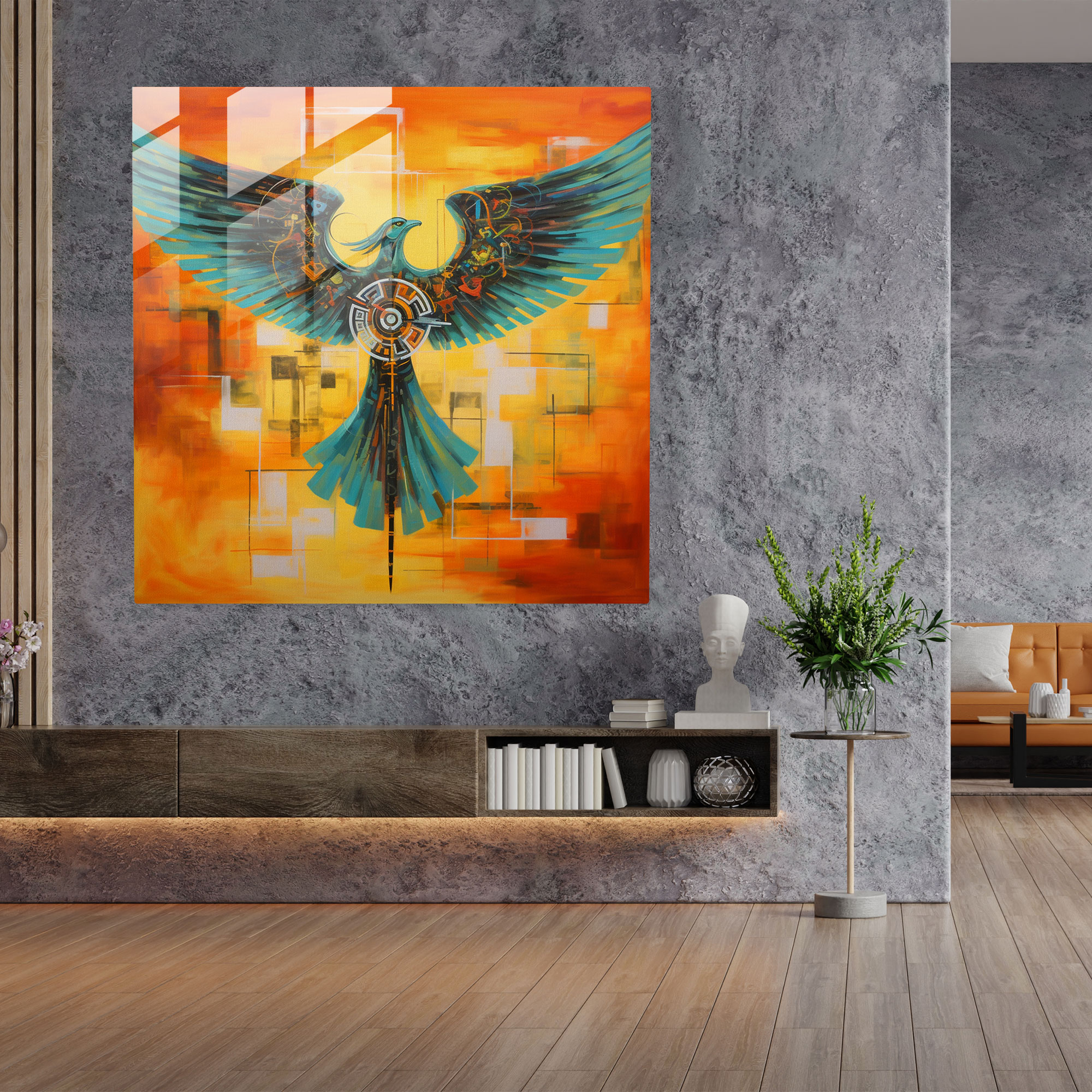 Hermes Glass Print - Abstract Acrylic Painting - Hermes, Wall Decoration, Home Decoration, Hermes With Wings