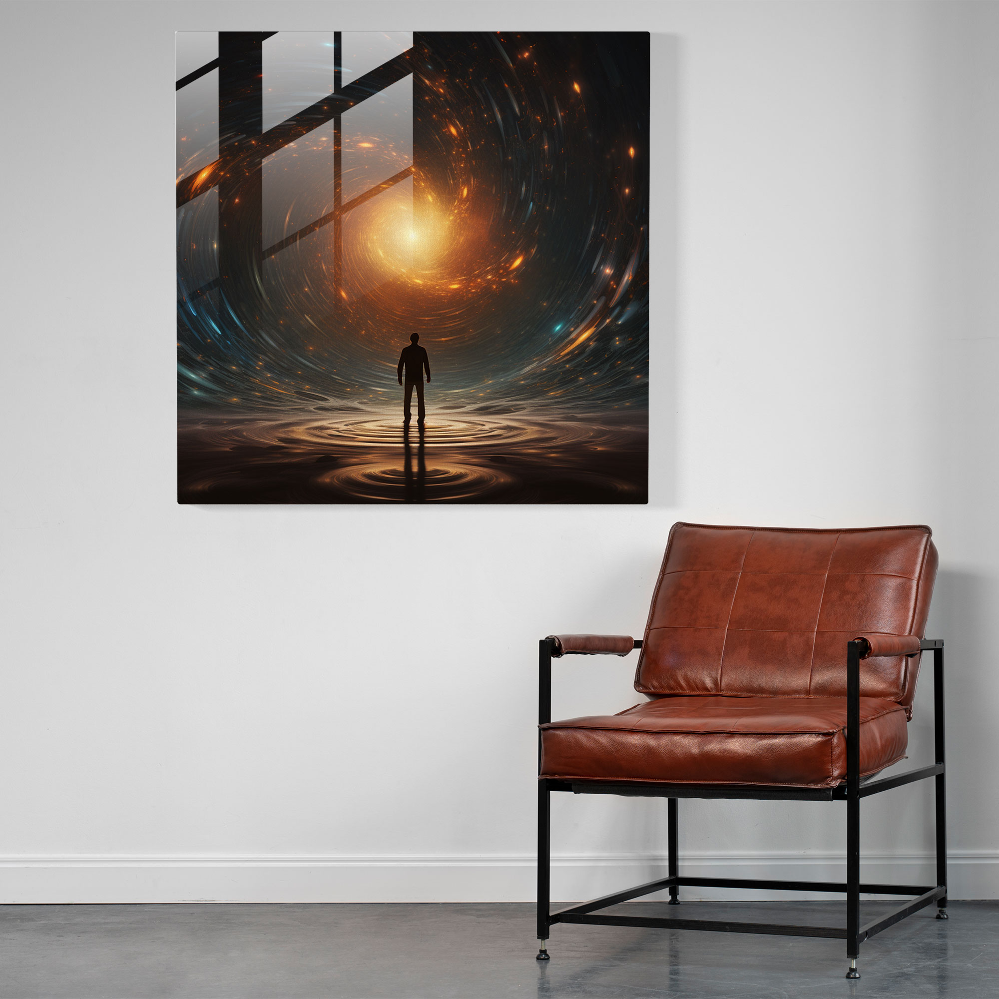 Hermes Glass Wall Art - Contemporary Digital Illustration - Hermes, Hermes Standing, Glass Wall Art, Cosmic Enchantment