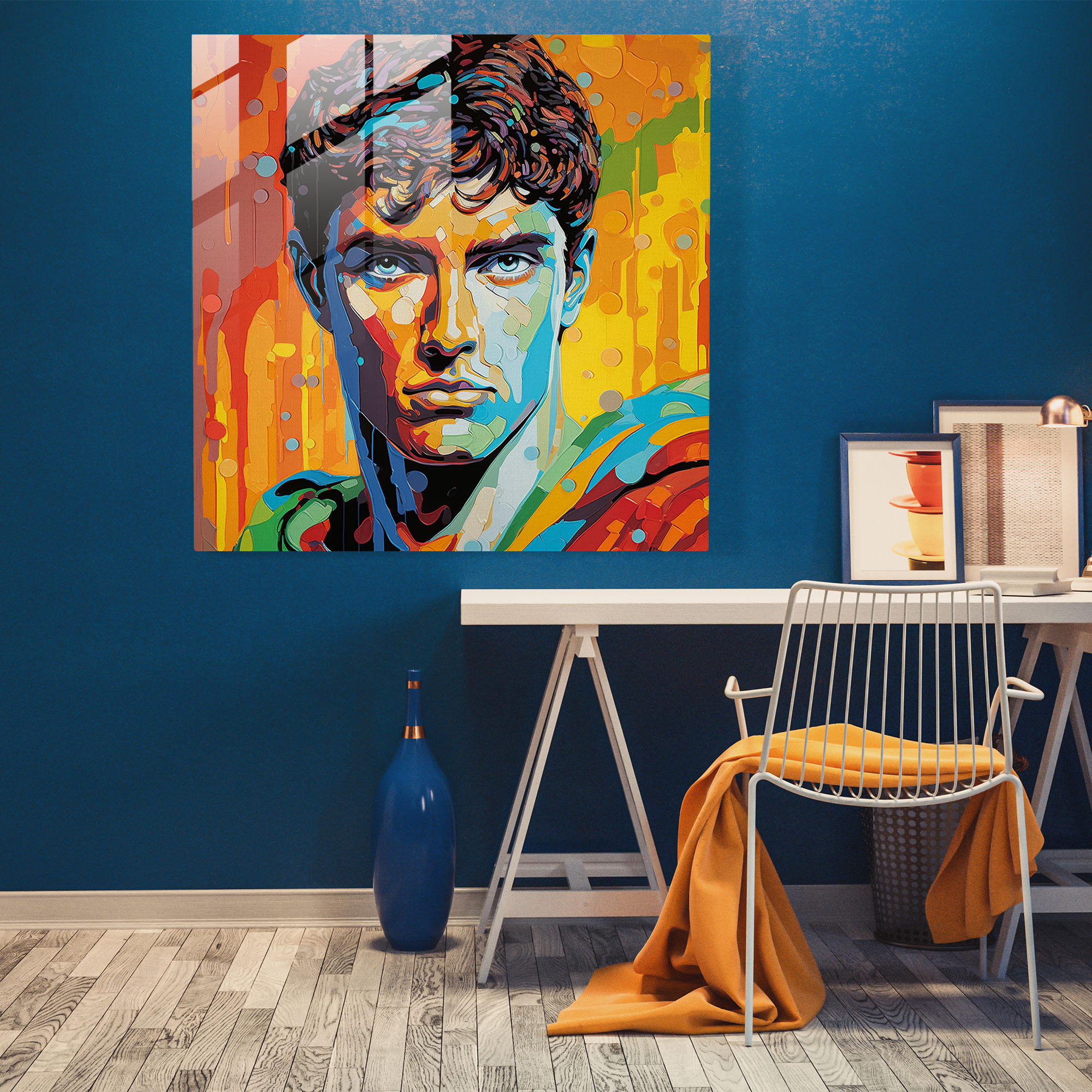Hermes Cam Tablo - Pop Art Portre - Hermes Çizgi Roman Tarzı Cam Sanat Enerji