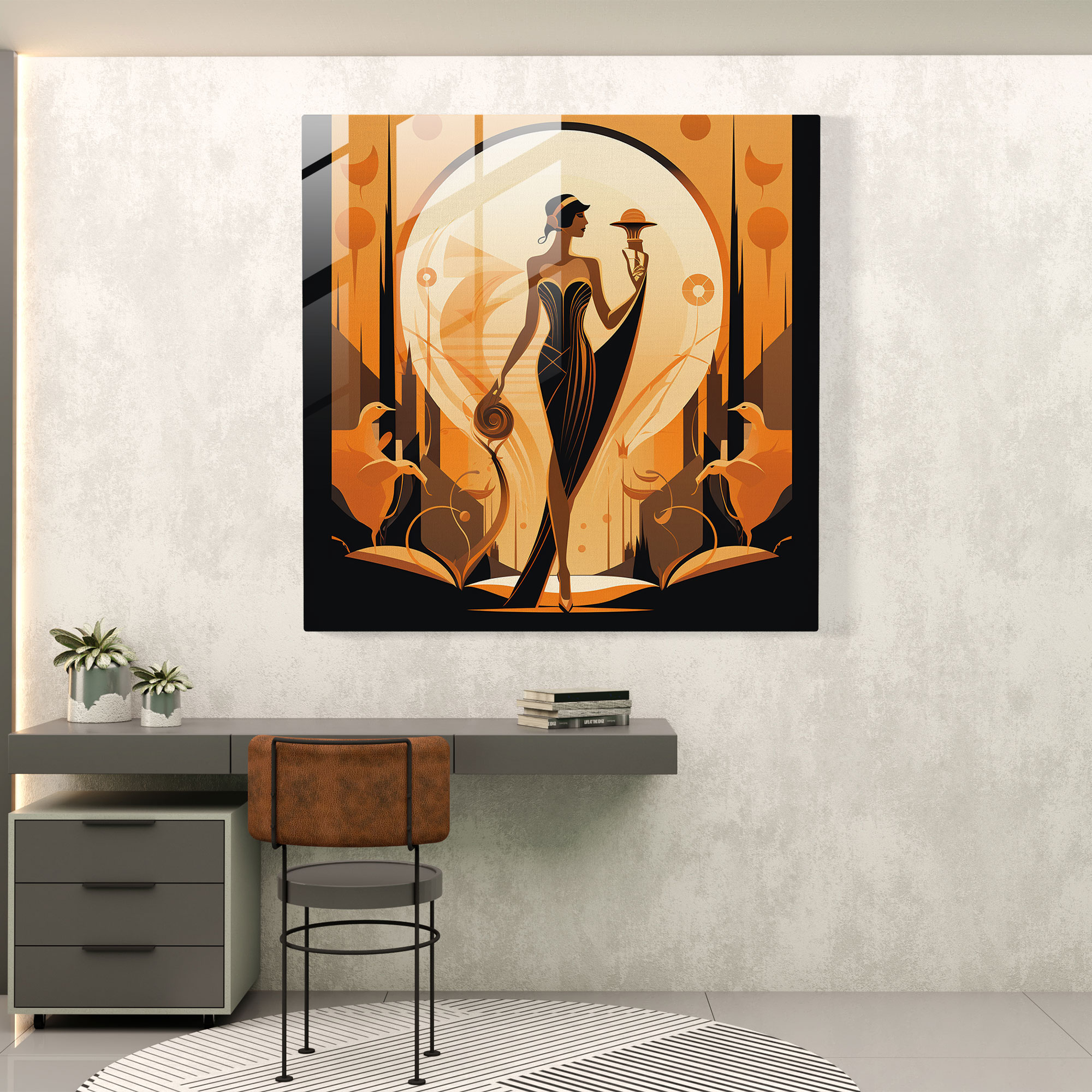 Hermes Glass Print - Art Deco Style Illustration - Hermes, Glass Print, Wall Decoration, Sophisticated Portrayal