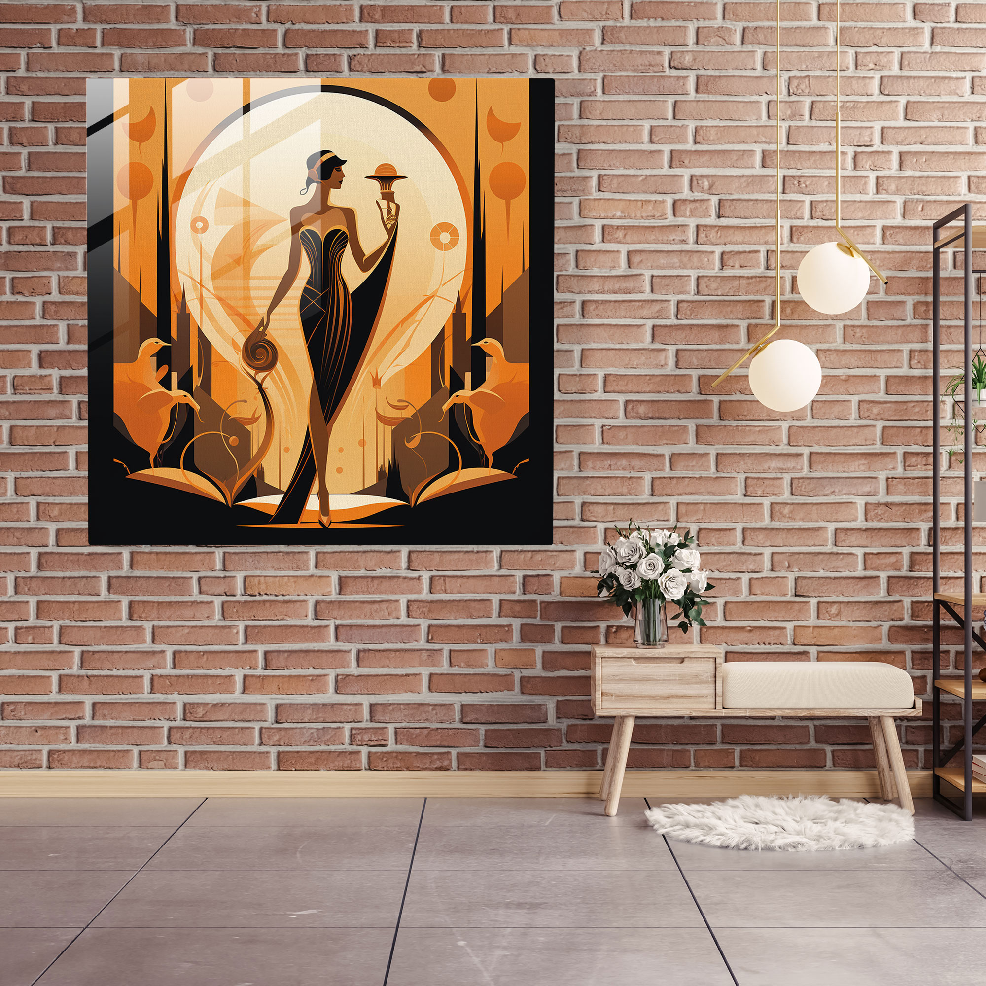 Hermes Glass Print - Art Deco Style Illustration - Hermes, Glass Print, Wall Decoration, Sophisticated Portrayal