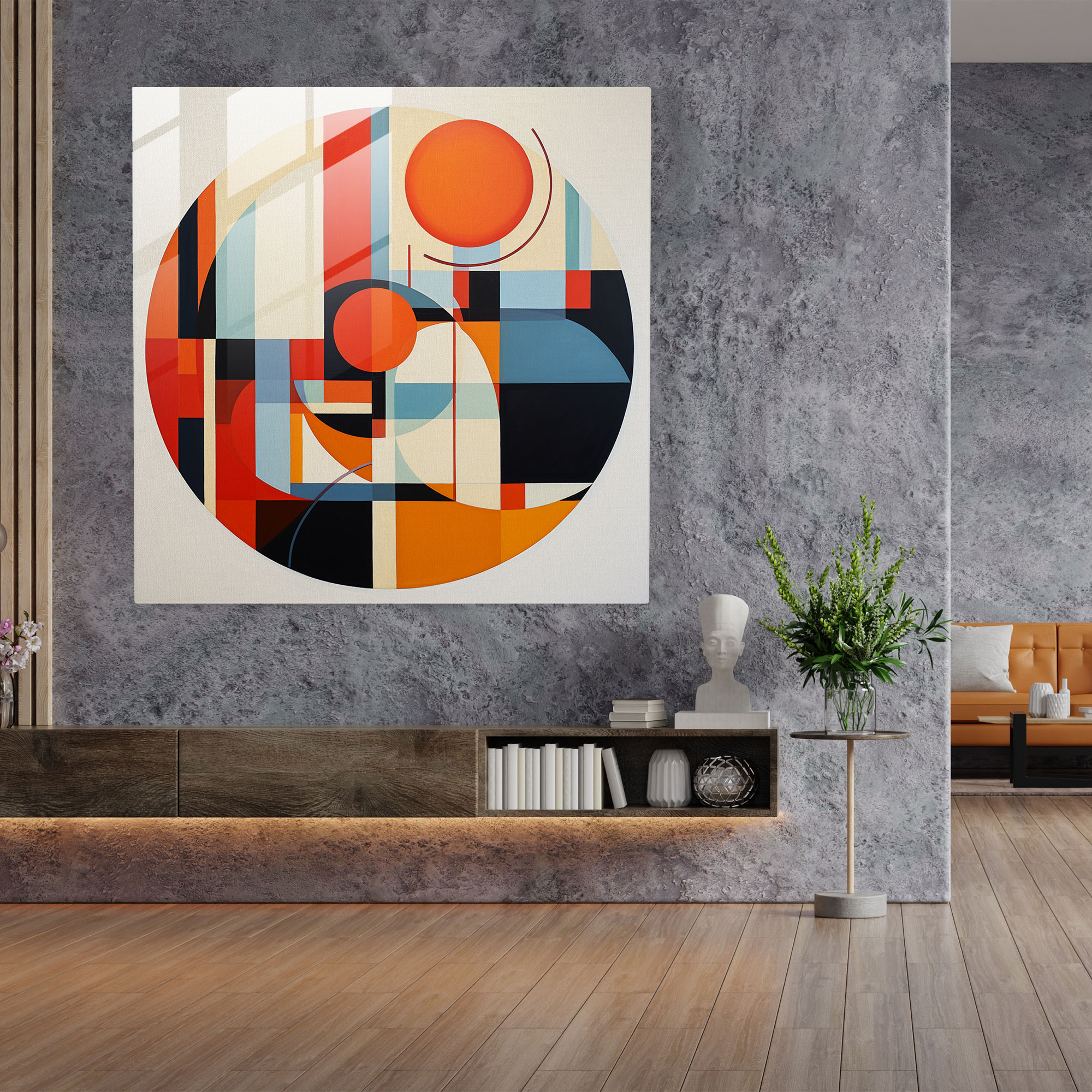 Hermes Cam Tablo - Geometrik Soyutlama - Hermes Modern Yorum Ev Dekorasyonu Duvar Dekorasyonu
