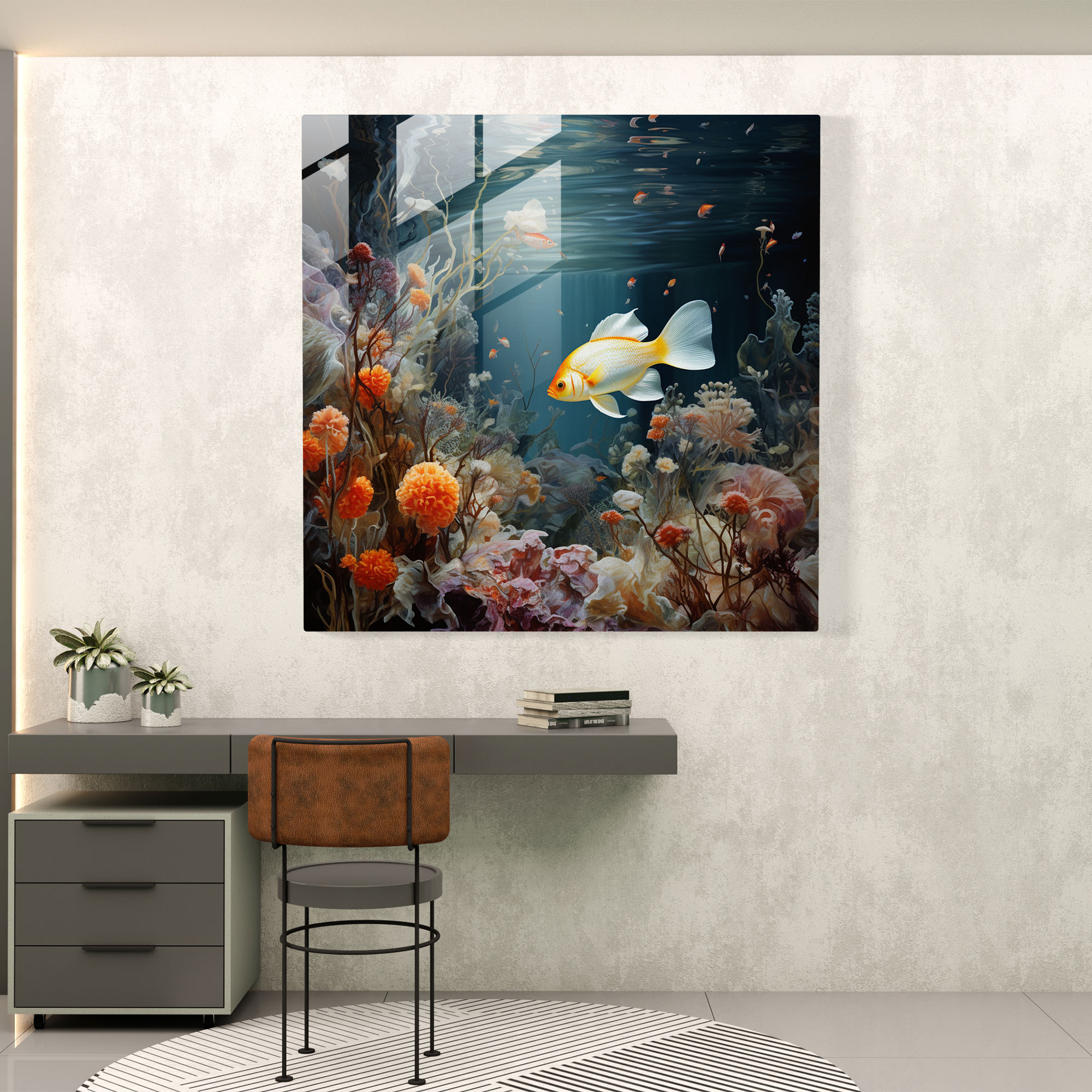 Hermes Glass Print - Underwater Glass Wall Art - Hermes, Tranquil, Glass Wall Art, Marine Life