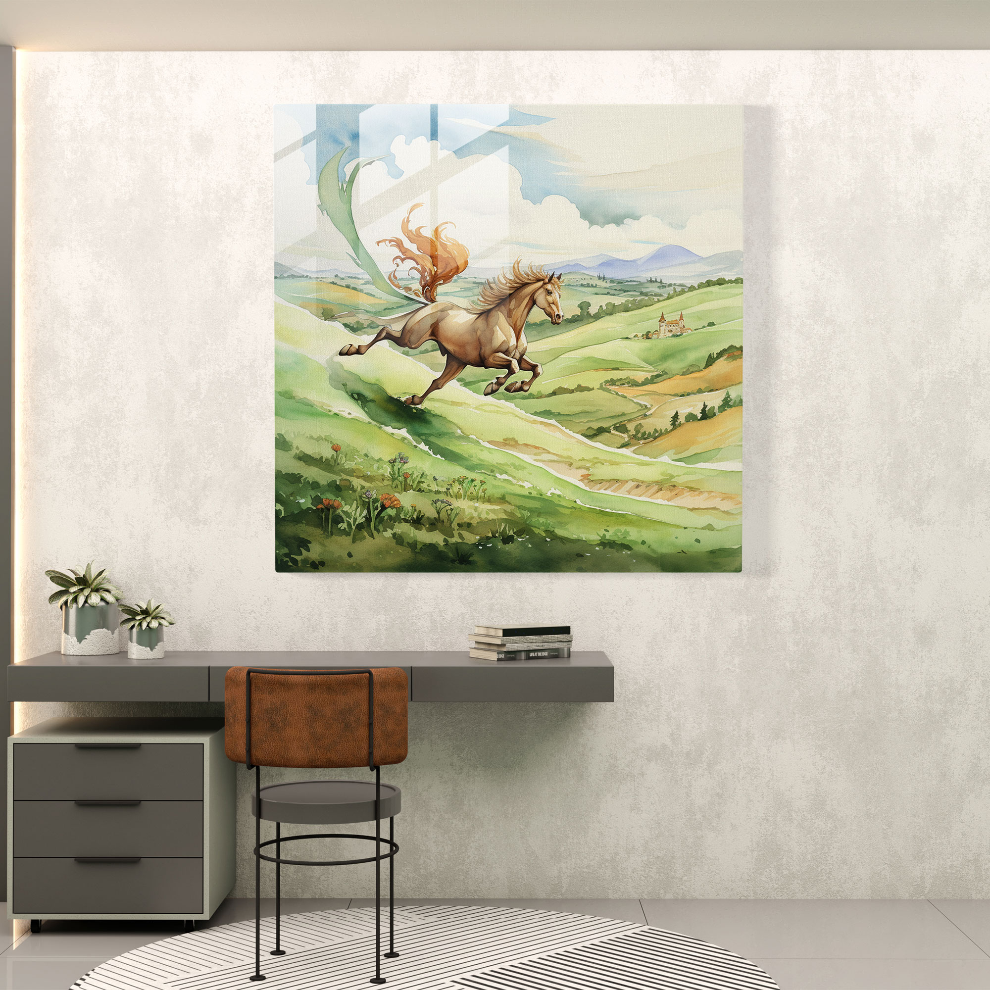 Hermes Glass Print - Serene Skies - Hermes, Hermes Glass Print, Meadows, Glass Art