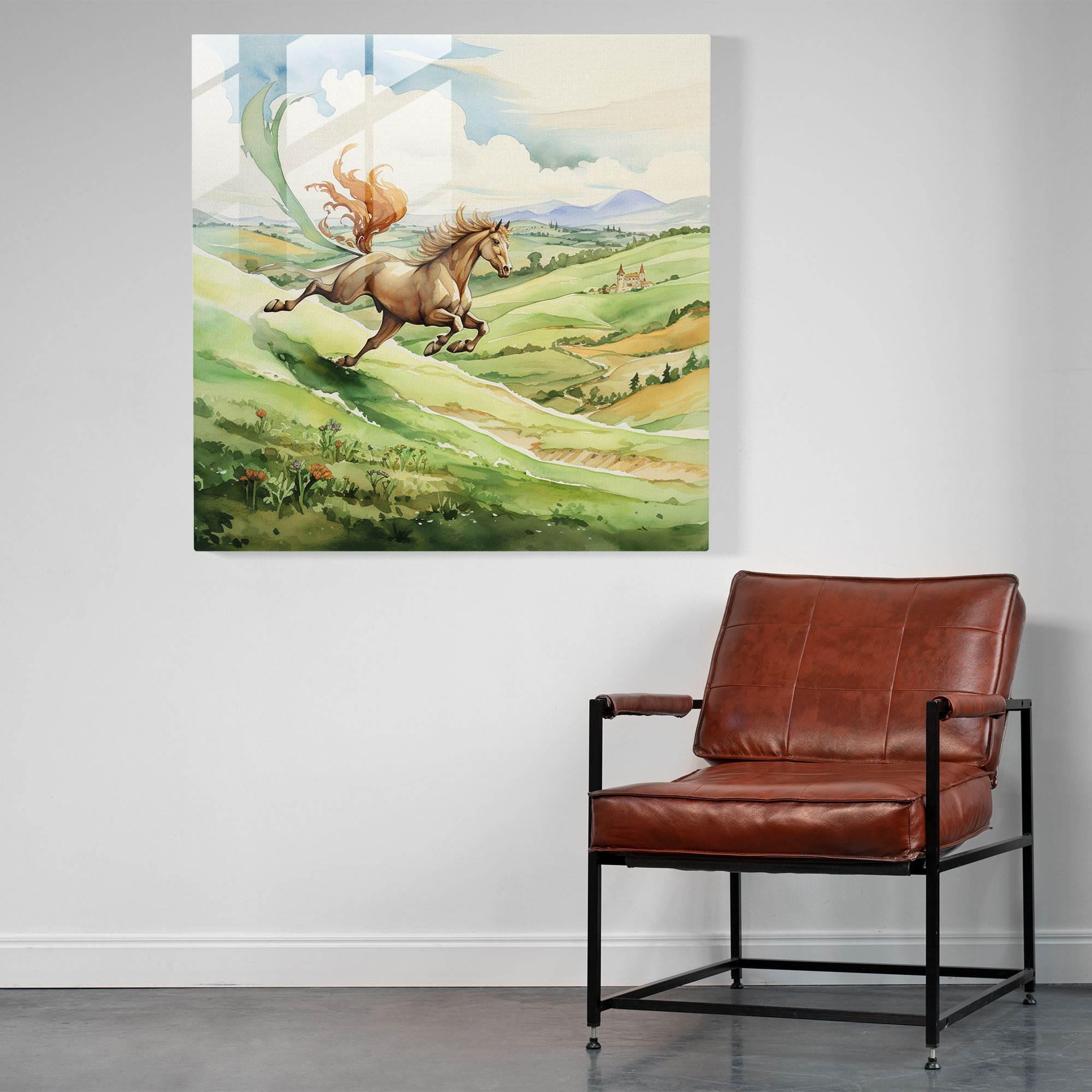 Hermes Glass Print - Serene Skies - Hermes, Hermes Glass Print, Meadows, Glass Art