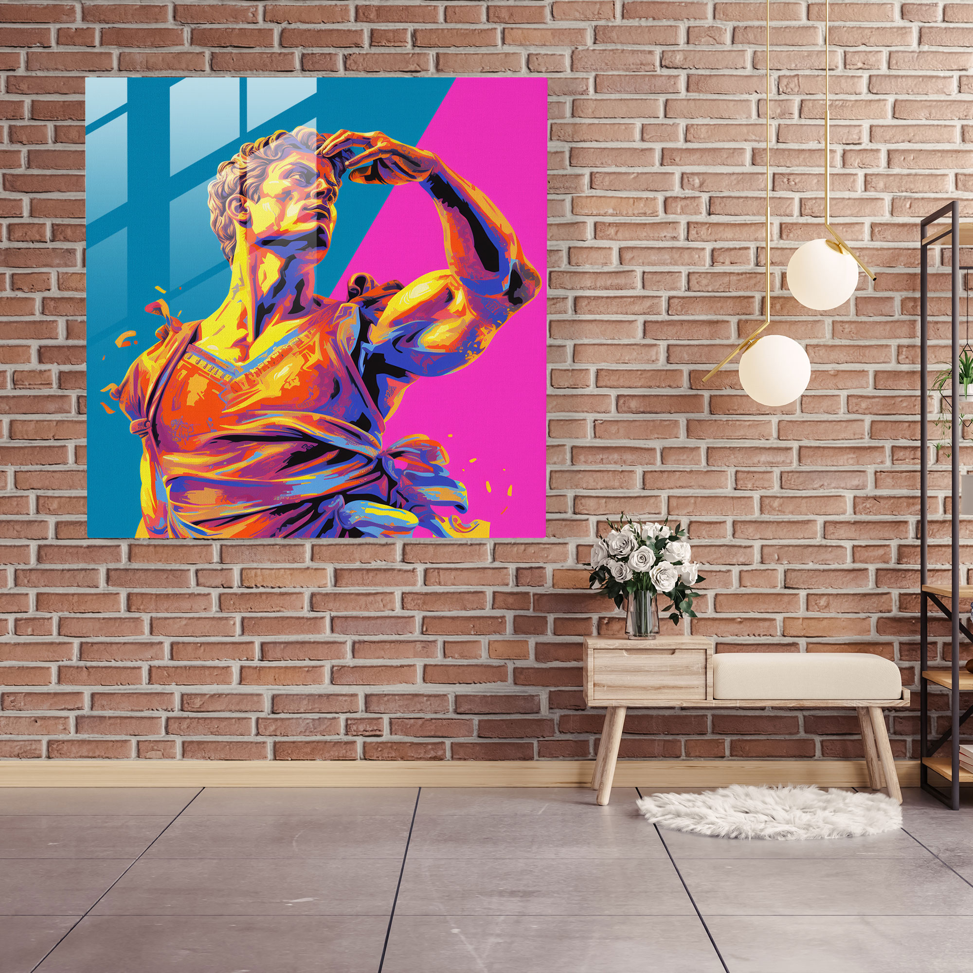 Hermes Cam Tablo - Canlı Renkler - Modern Sanat Renkli ve Canlı