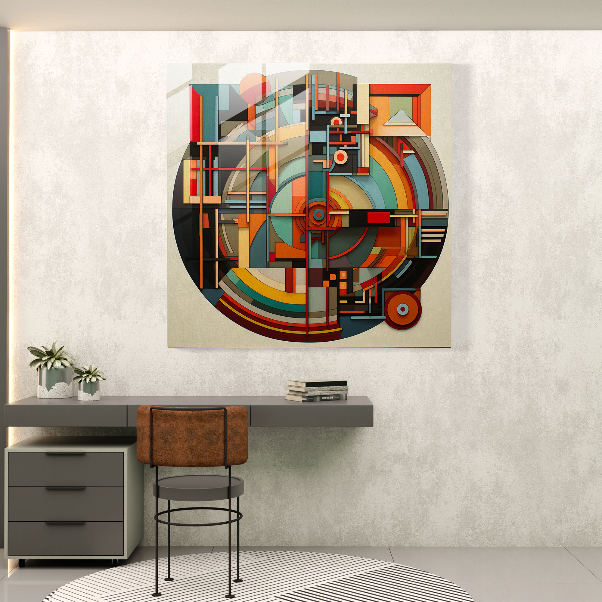 Hermes Cam Tablo - Geometrik Uyum - Geometrik Soyutlama Detaylı Desenler